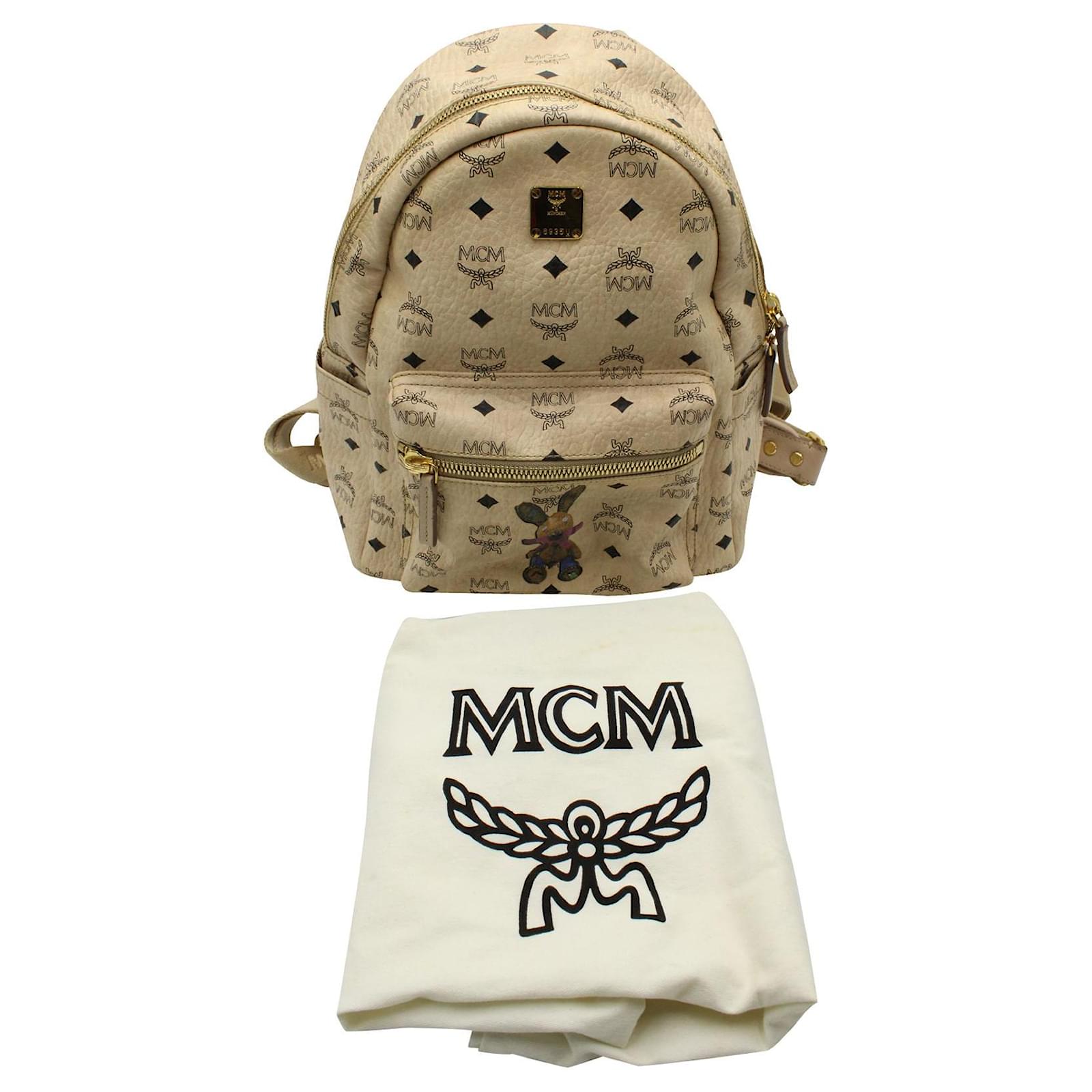 MCM Stark Classic Rabbit Backpack in Visetos Flesh Cloth ref 
