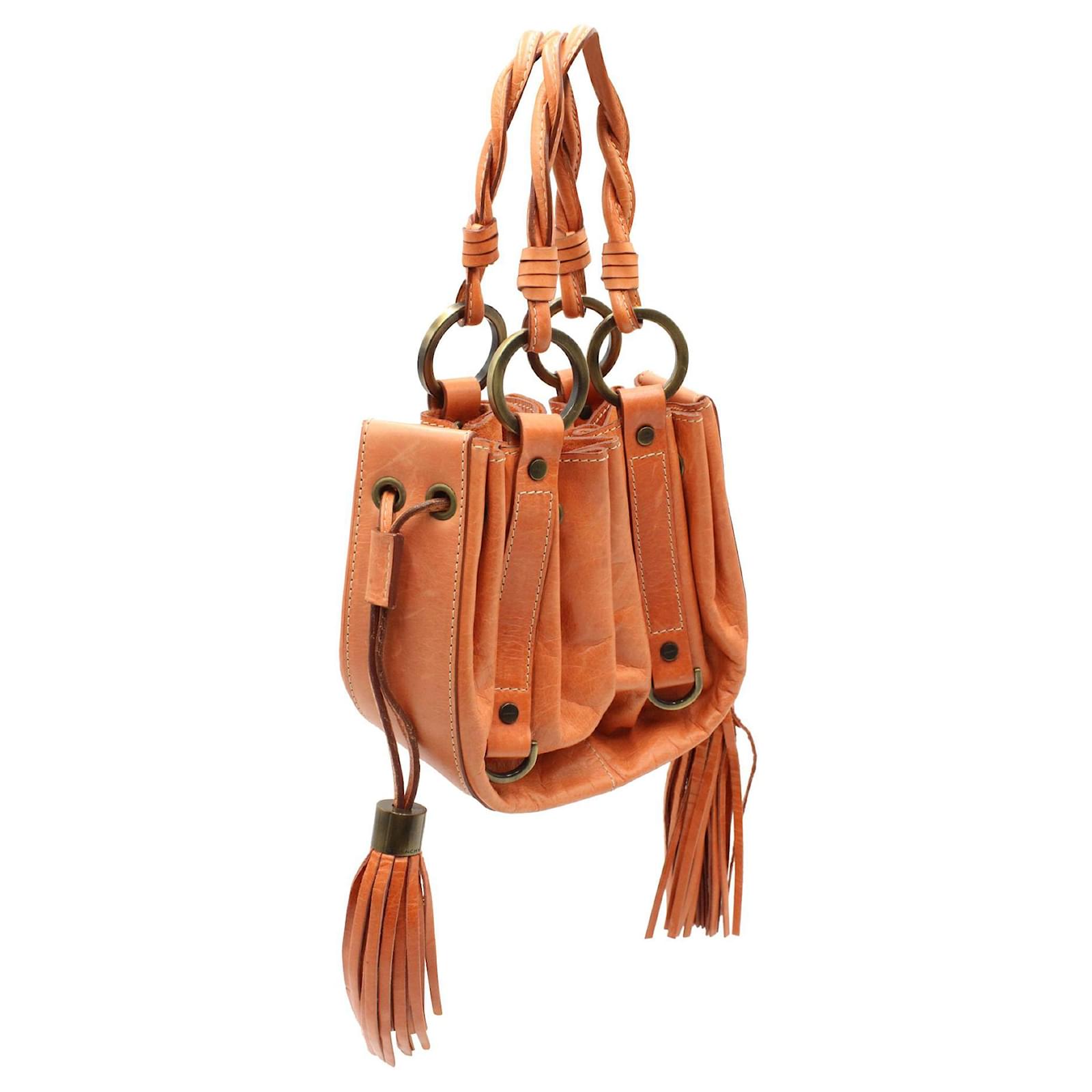 Givenchy Petit sac à main orange à cordon avec longs pompons Cuir