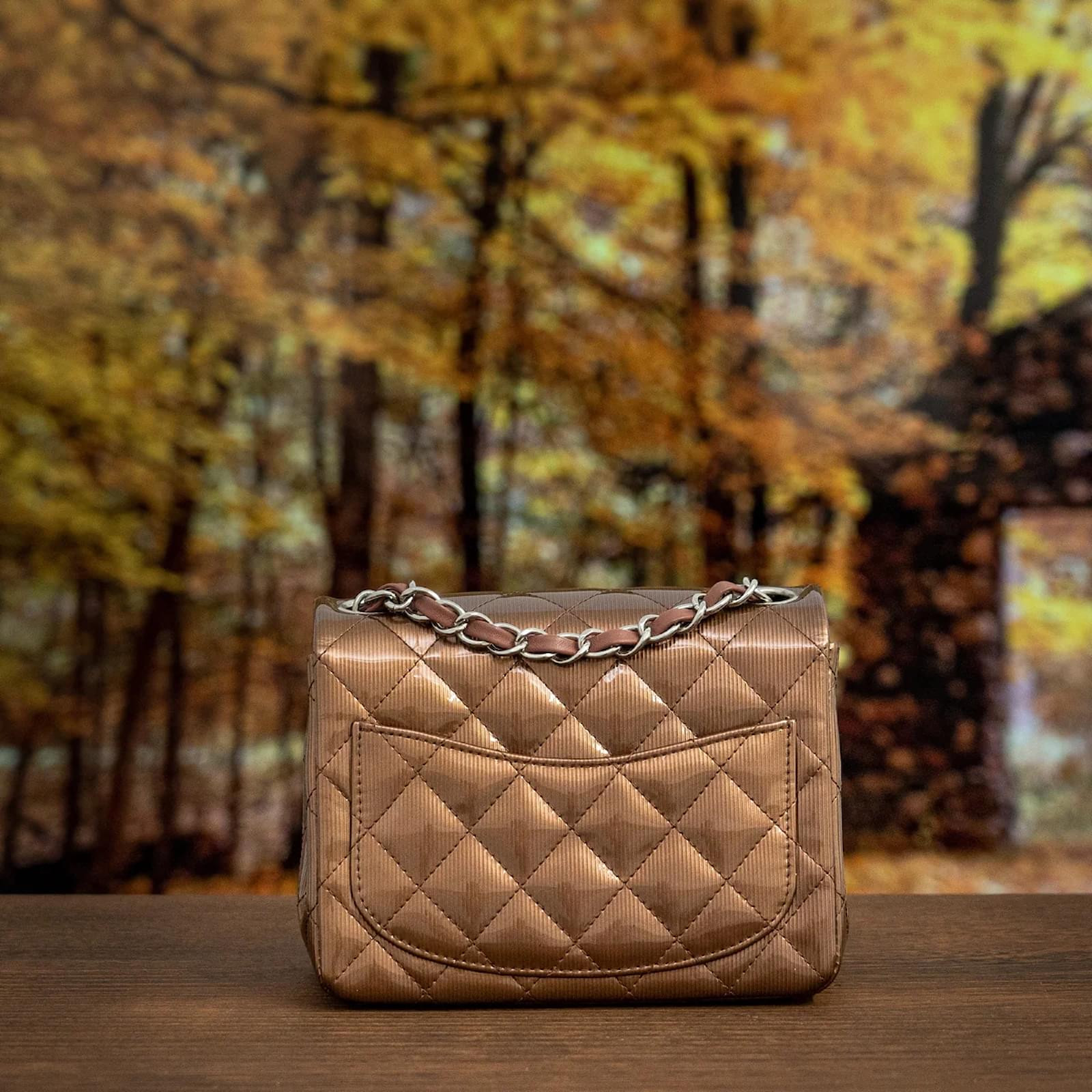 Chanel Classic Mini Square Flap Bag Brown Leather Patent leather