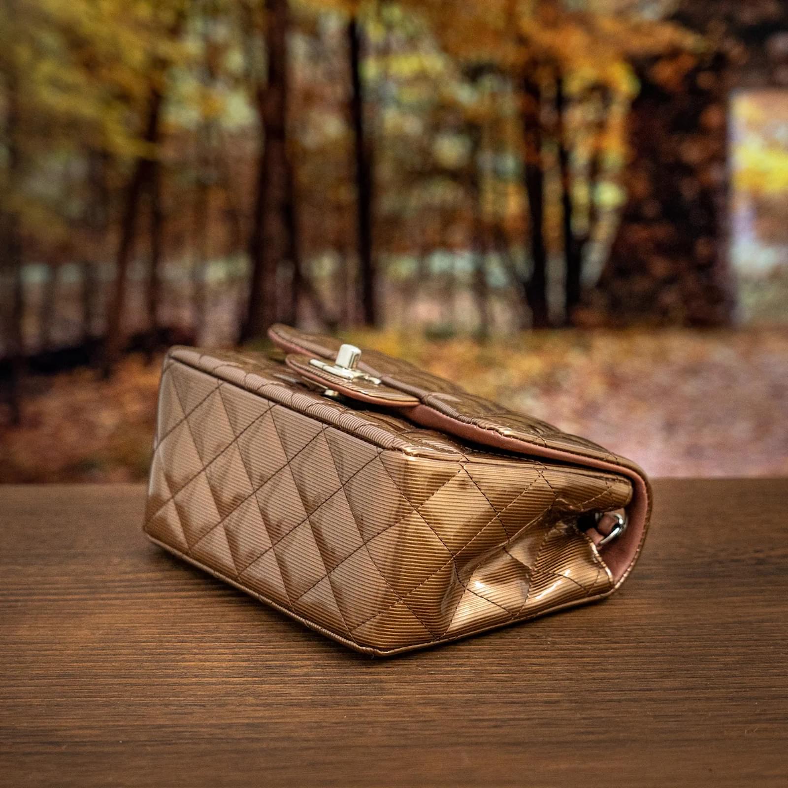 Chanel Classic Mini Square Flap Bag Brown Leather Patent leather