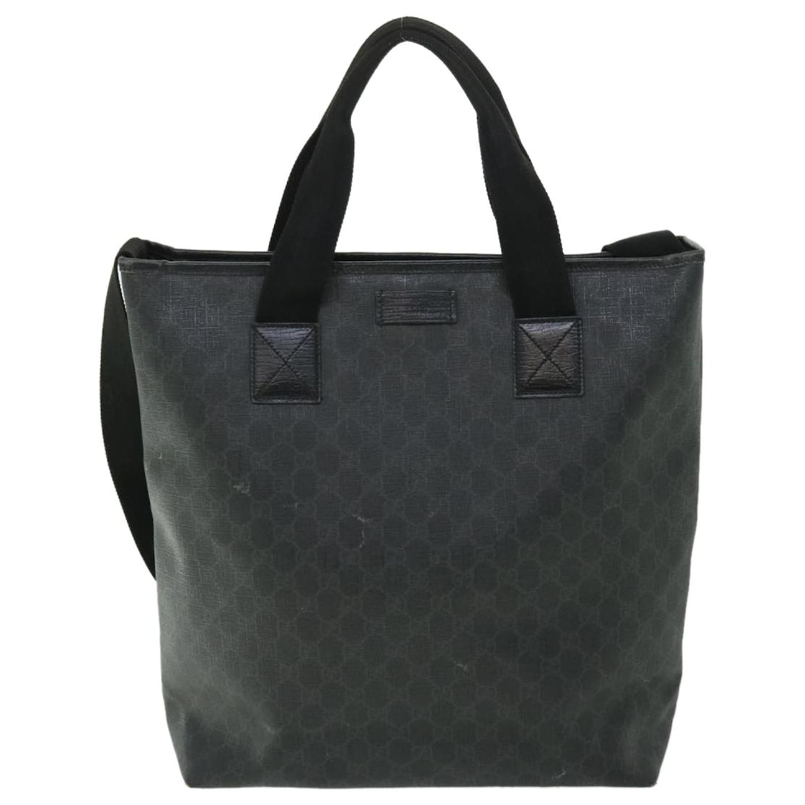 GUCCI GG Canvas Tote Bag PVC Leather 2way Black 162163 Auth bs7983