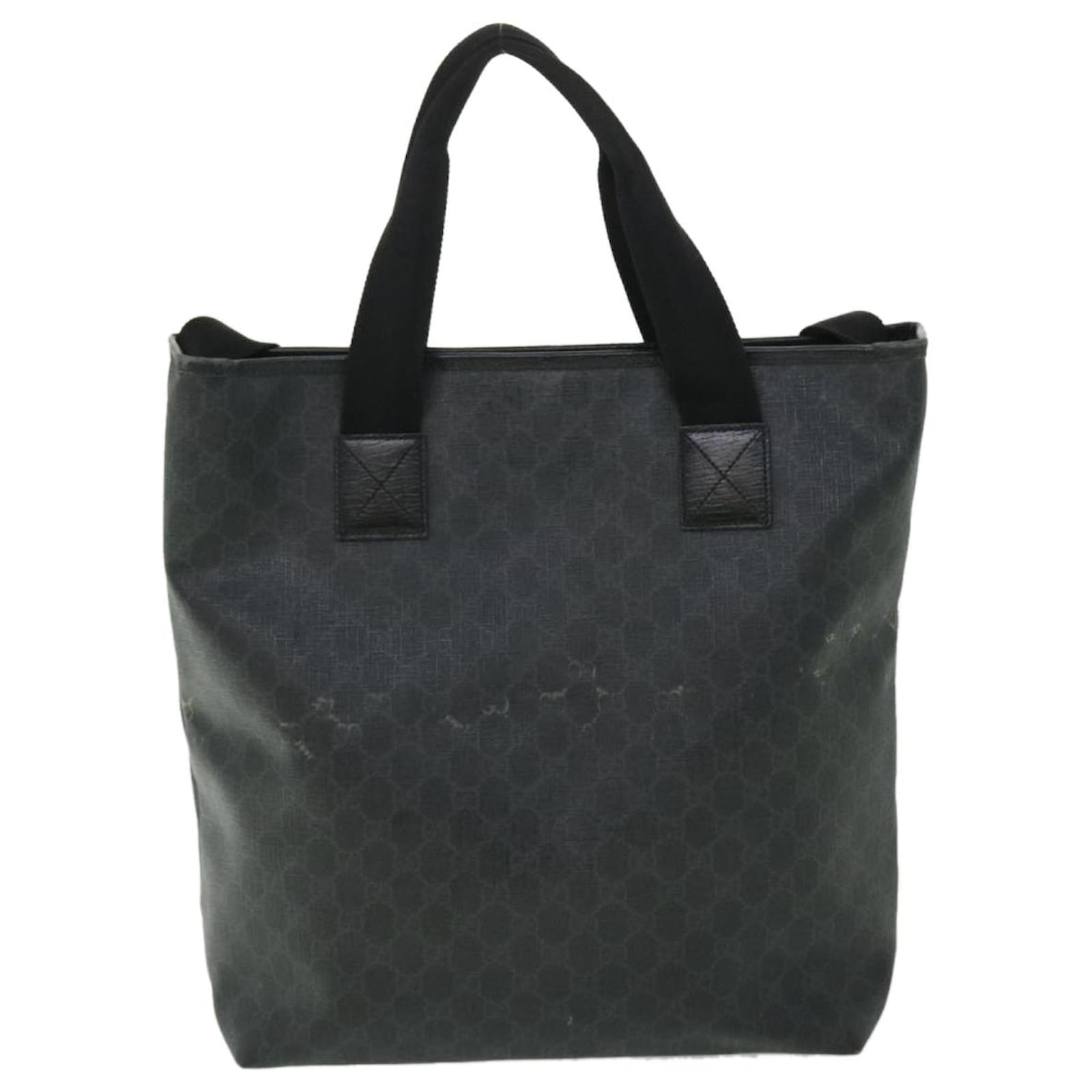 GUCCI GG Canvas Tote Bag PVC Leather 2way Black 162163 Auth