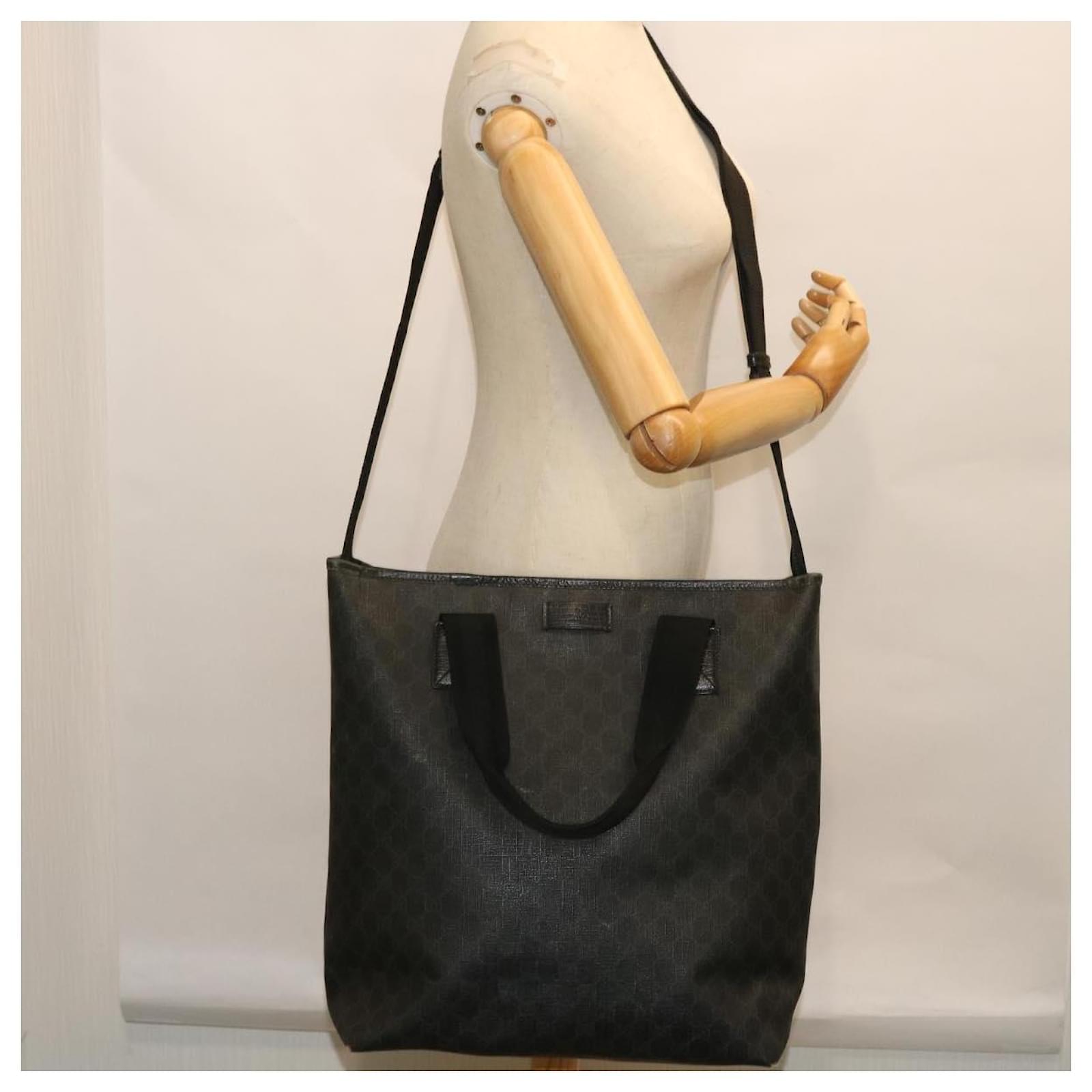 GUCCI GG Canvas Tote Bag PVC Leather 2way Black 162163 Auth bs7983