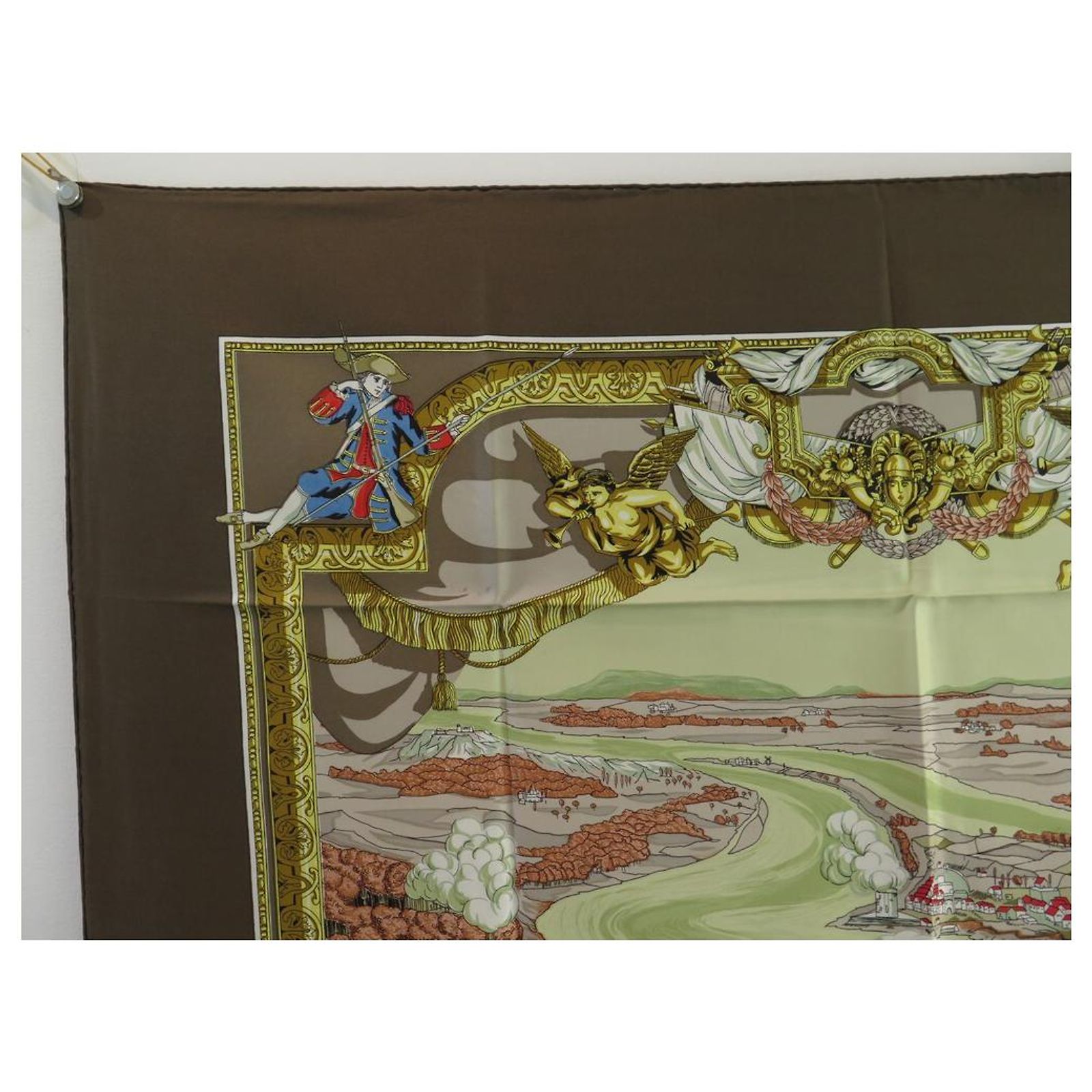 Carré En Soie HERMES Vintage Herbes Folles Lise Coutin 1963 - Écru Et Vert - Très Bon état