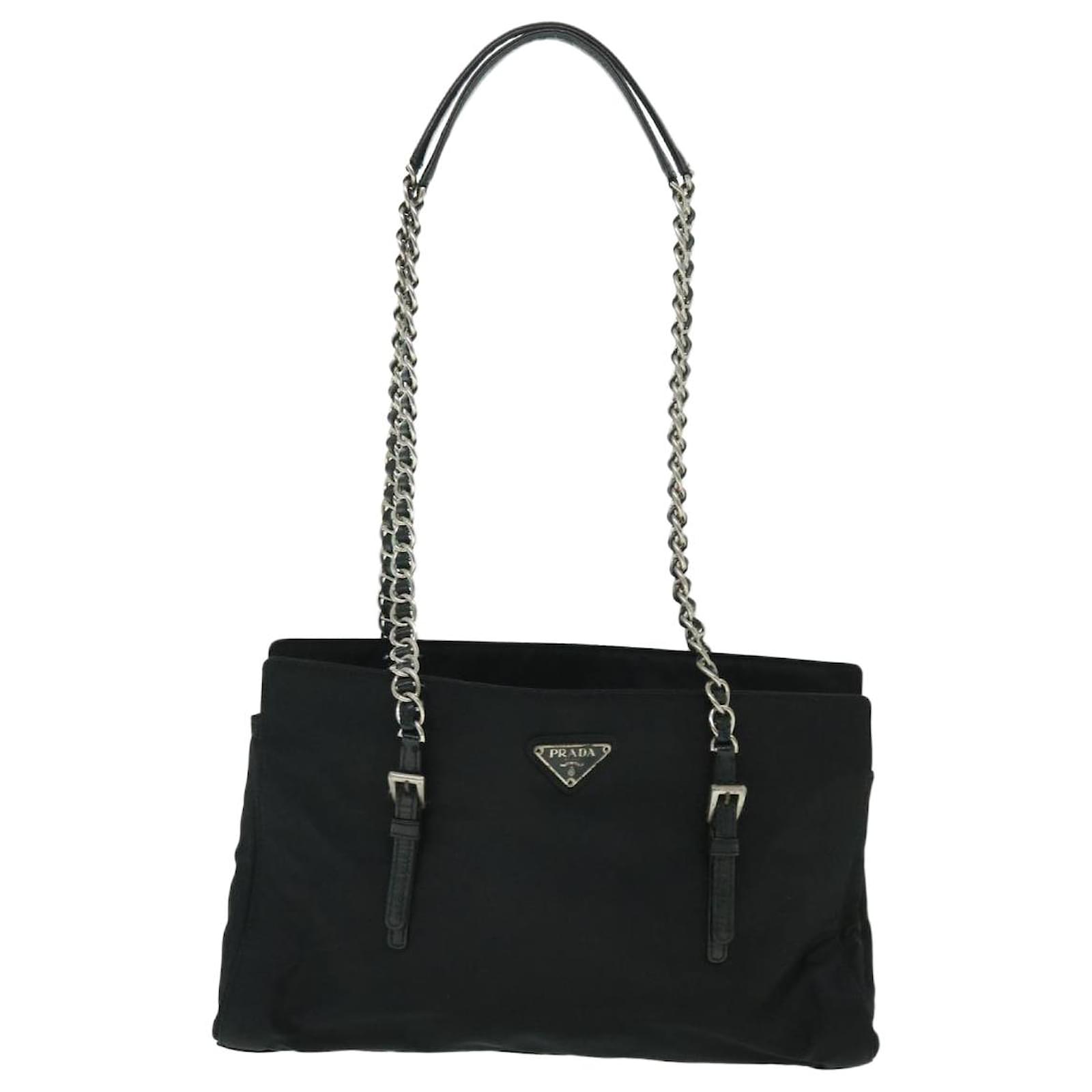 PRADA Chain Shoulder Bag Nylon Black Auth fm2739 ref.1063358