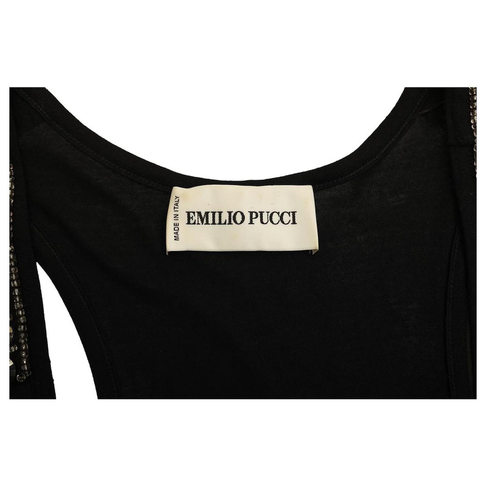 EMILIO PUCCI 黒 ボウタイ ストレッチジャージーブラウス(38) Emilio Pucci - Black Dress with See Through Sleeves - IT 42