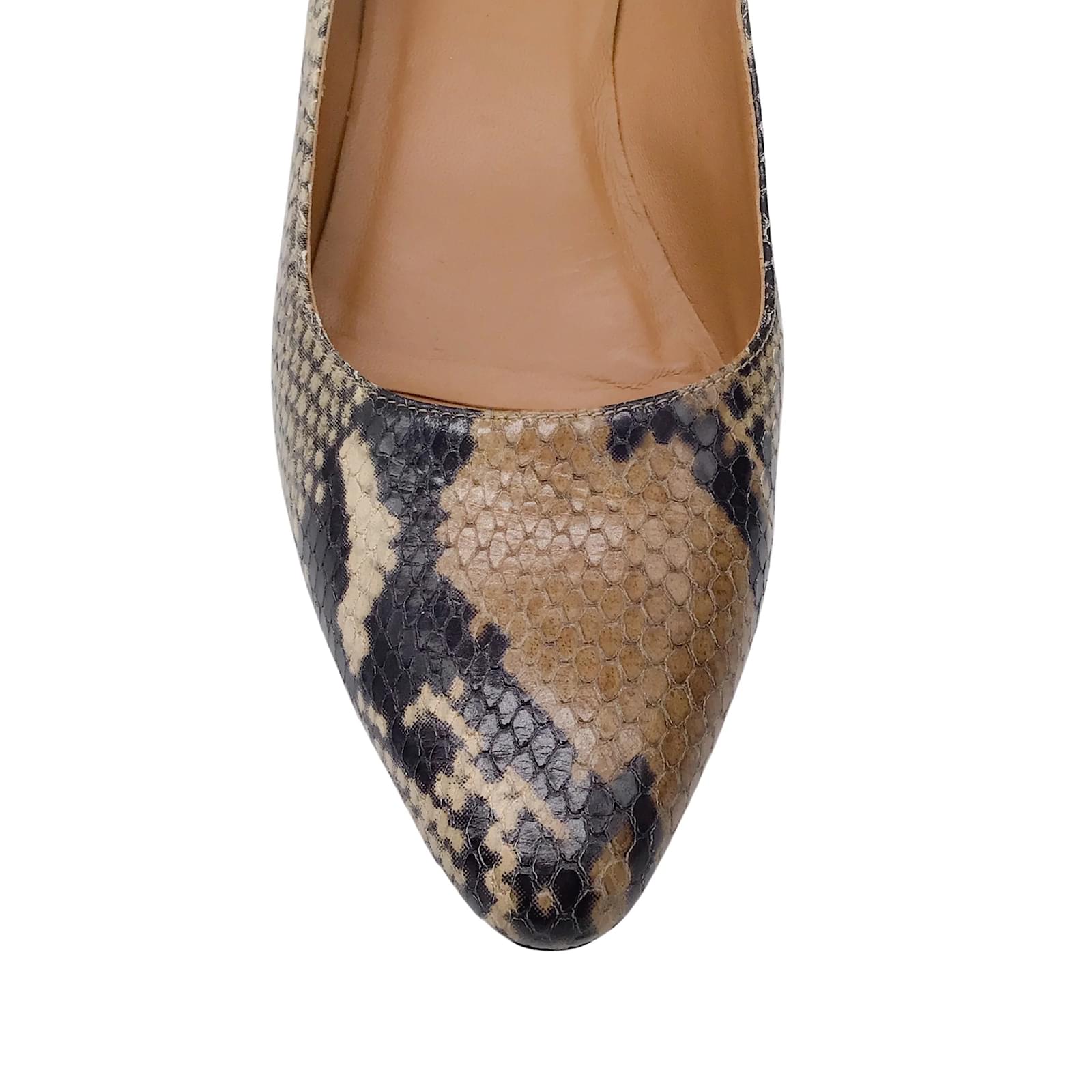 Aquatalia Tan Black Pasha Snake Embossed Pumps