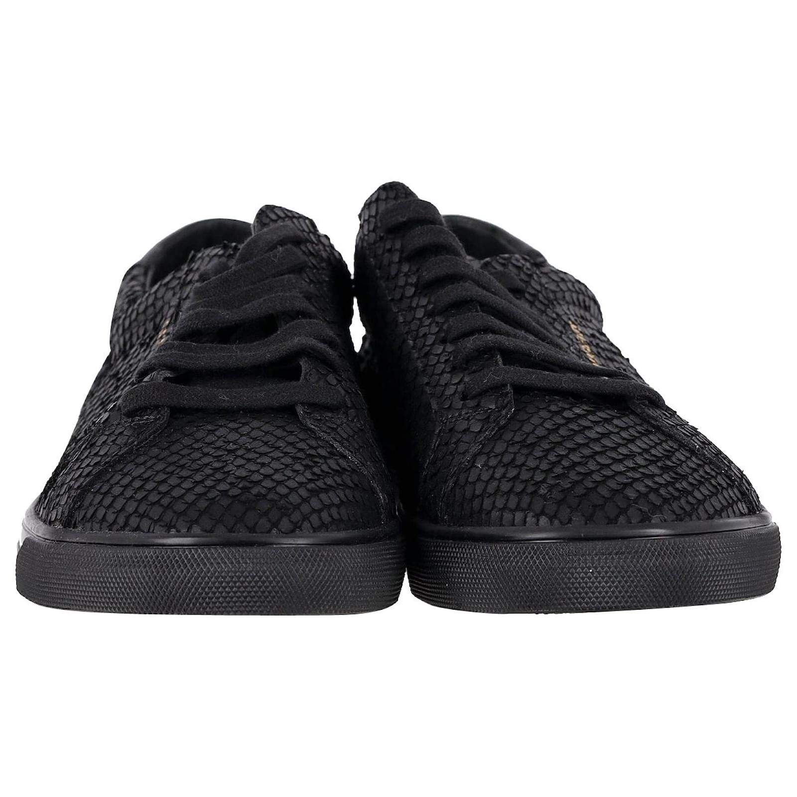 Saint Laurent Andy Python-Effect Sneakers in Black Calfskin