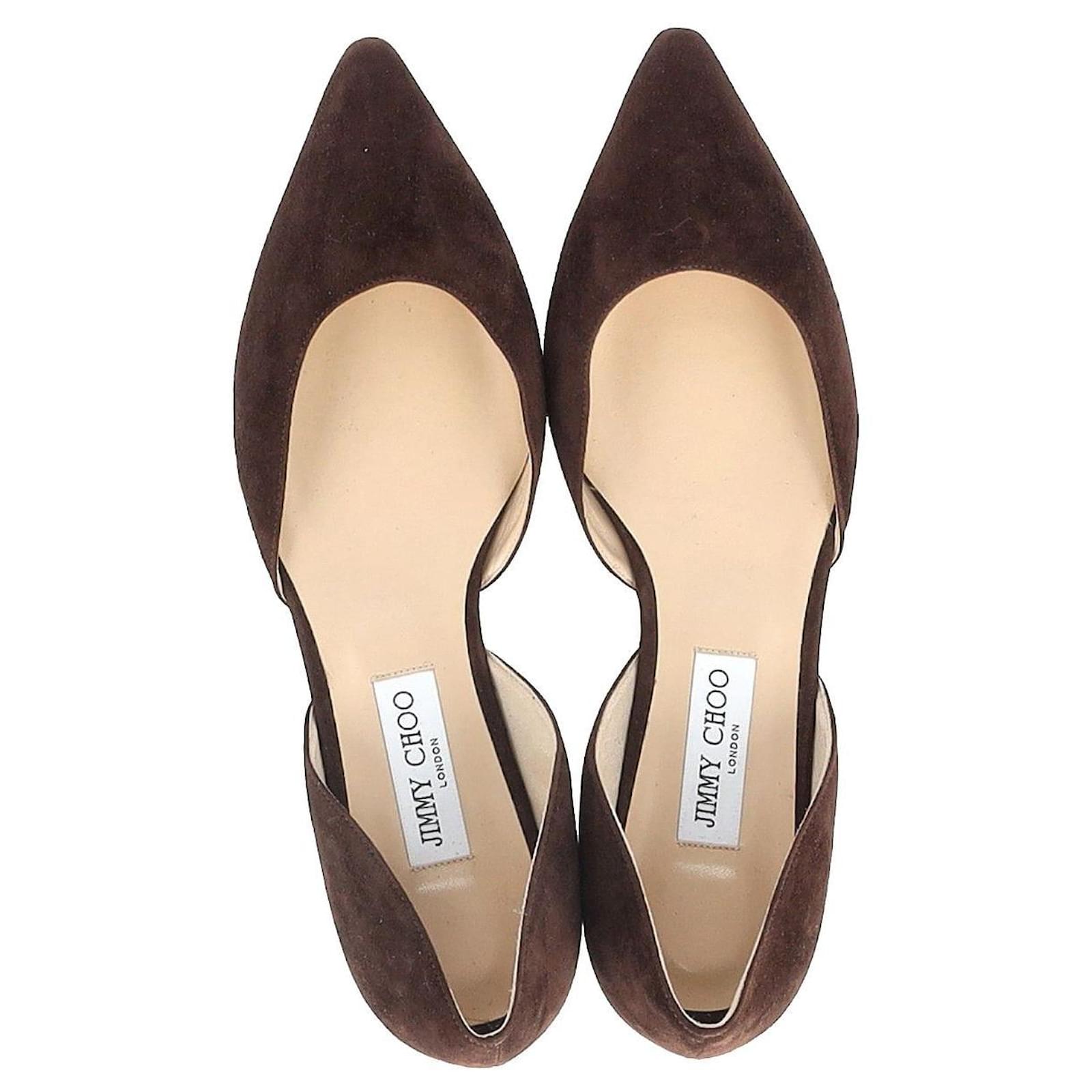 Jimmy Choo Esther Pointed Toe Flats in Brown Suede
