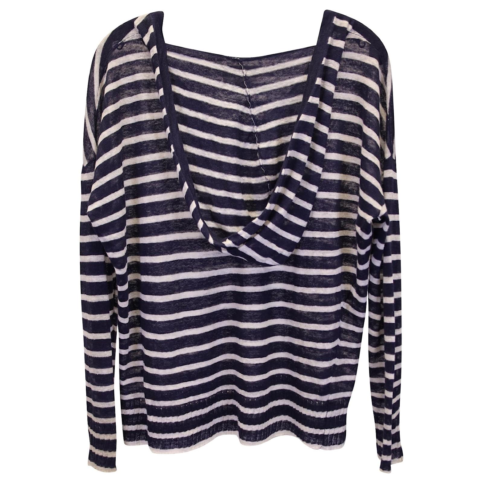 Nili Lotan Striped Hooded Sweatshirt in Navy Blue Linen