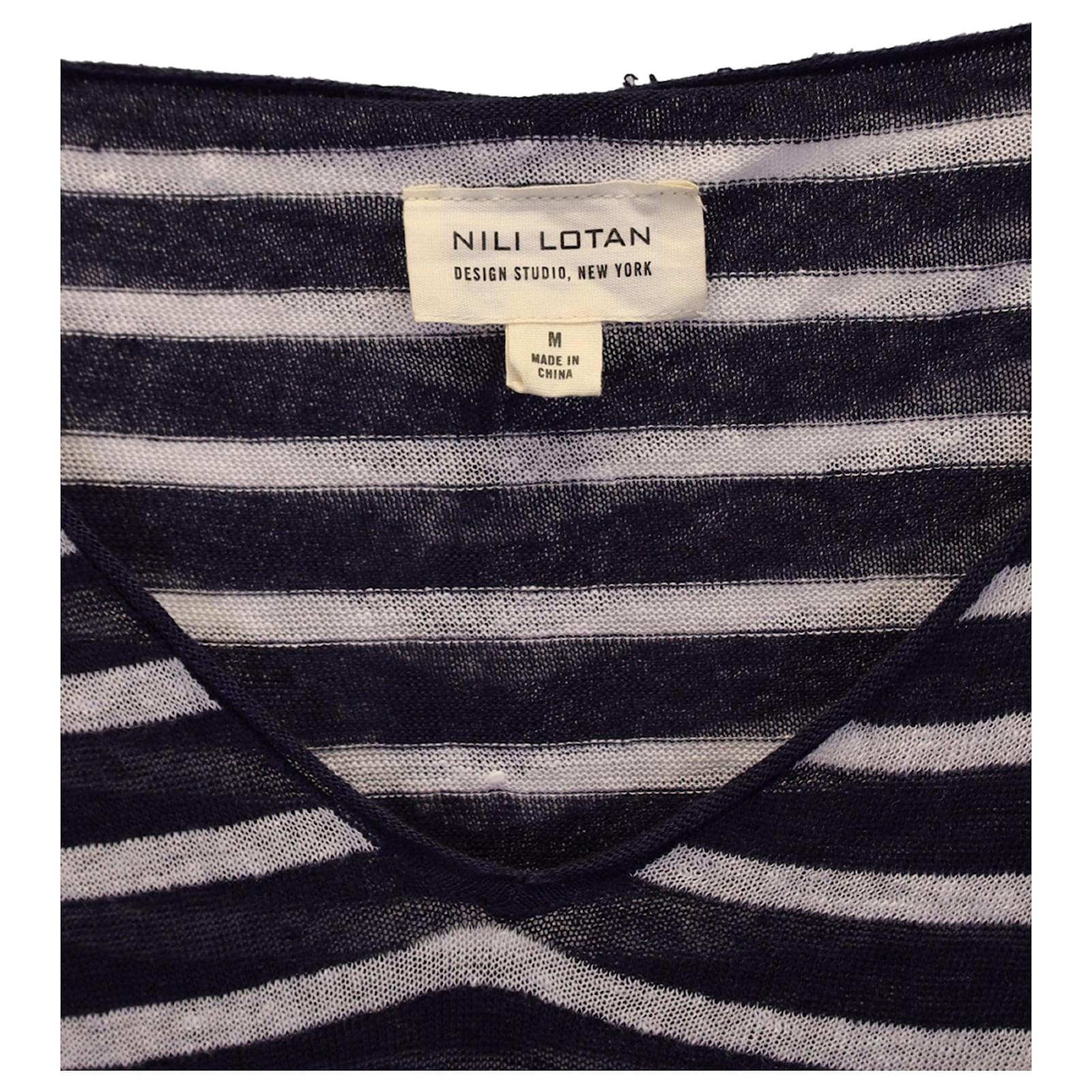 Nili Lotan Striped Hooded Sweatshirt in Navy Blue Linen