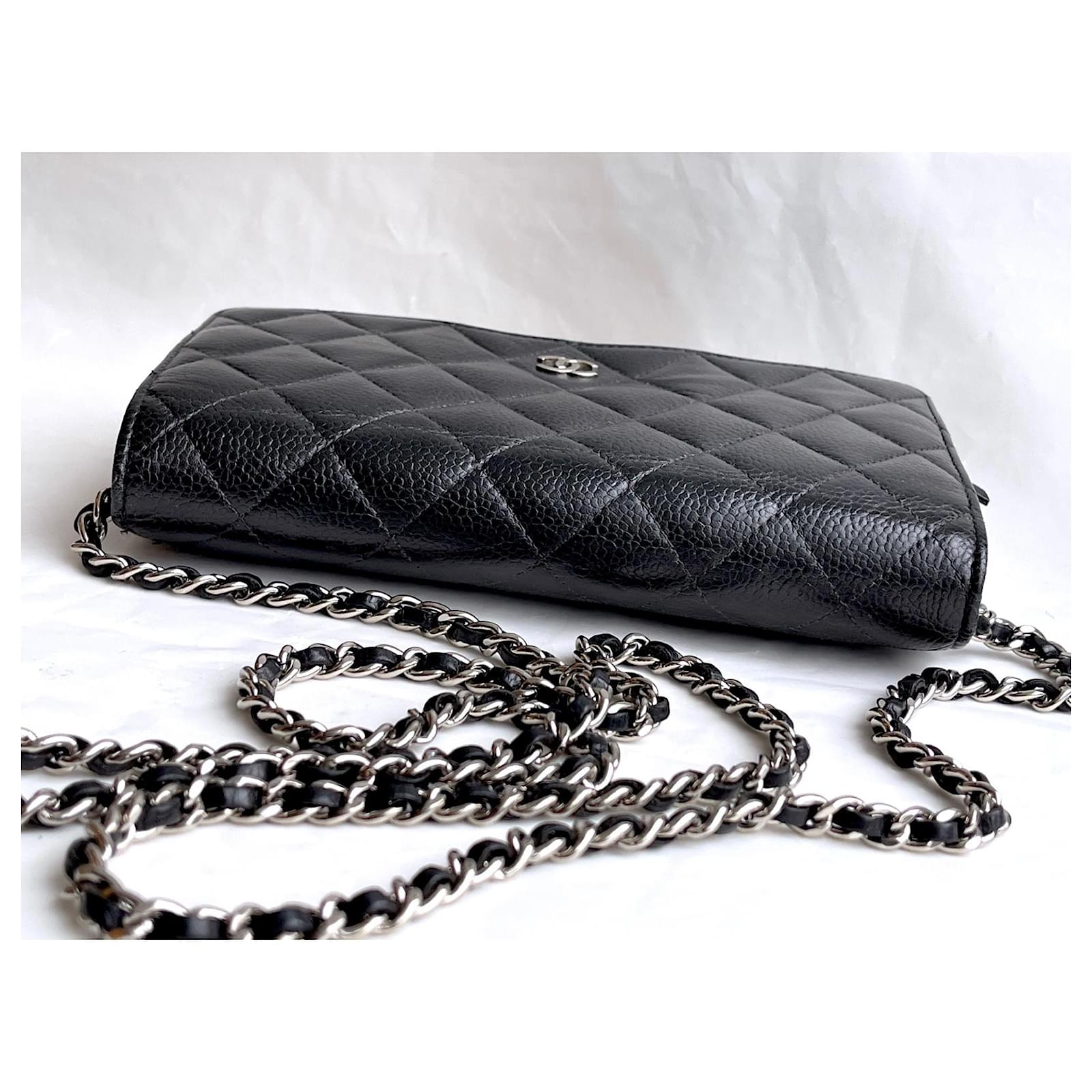 Wallet On Chain Chanel WOC caviar bag w/Box Black Silver hardware Leather  ref.1067721 - Joli Closet