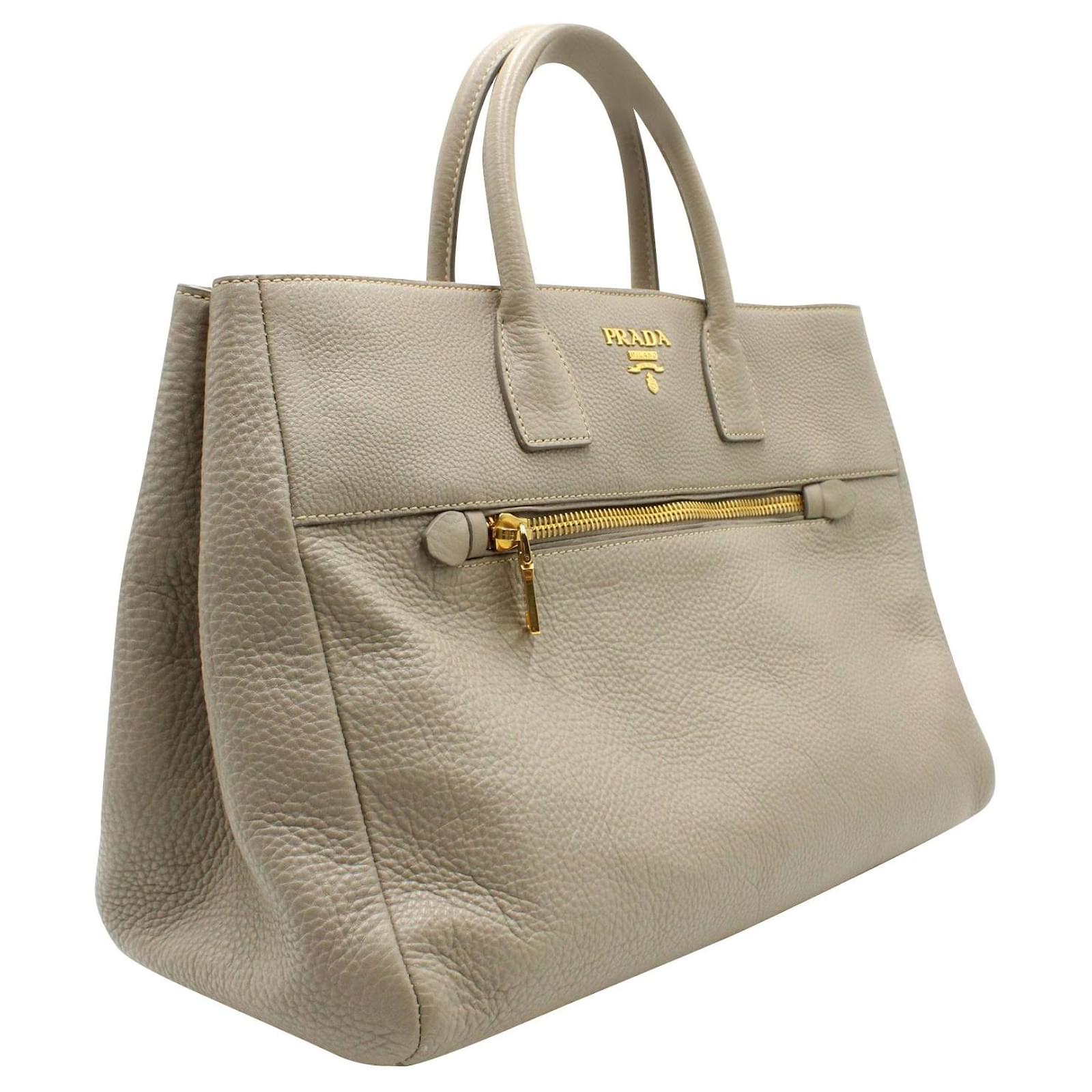 Prada Leather Top Handle Shopper Bag Taupe main image 1