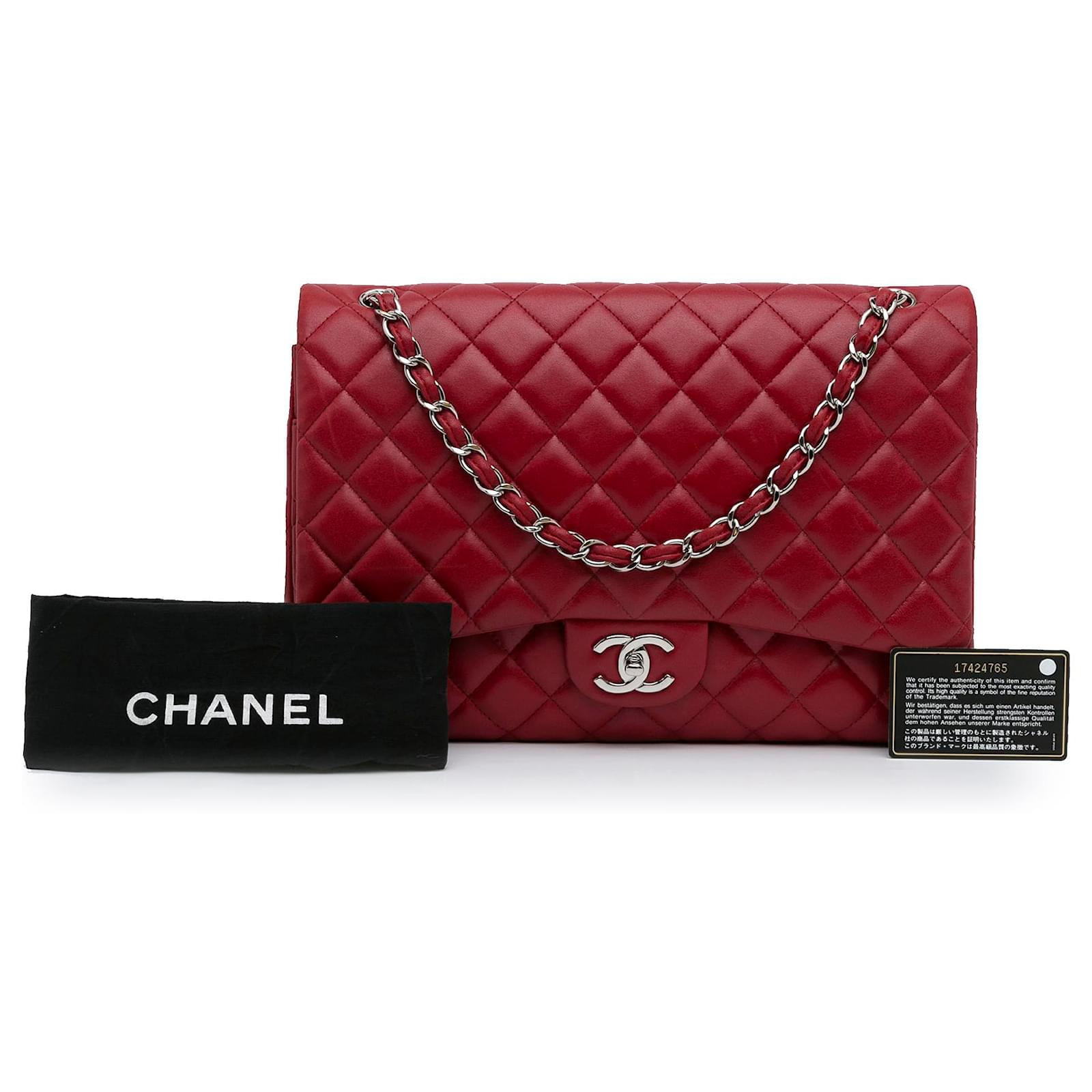 Chanel Red Maxi Classic Lambskin Double Flap Leather ref.1070130