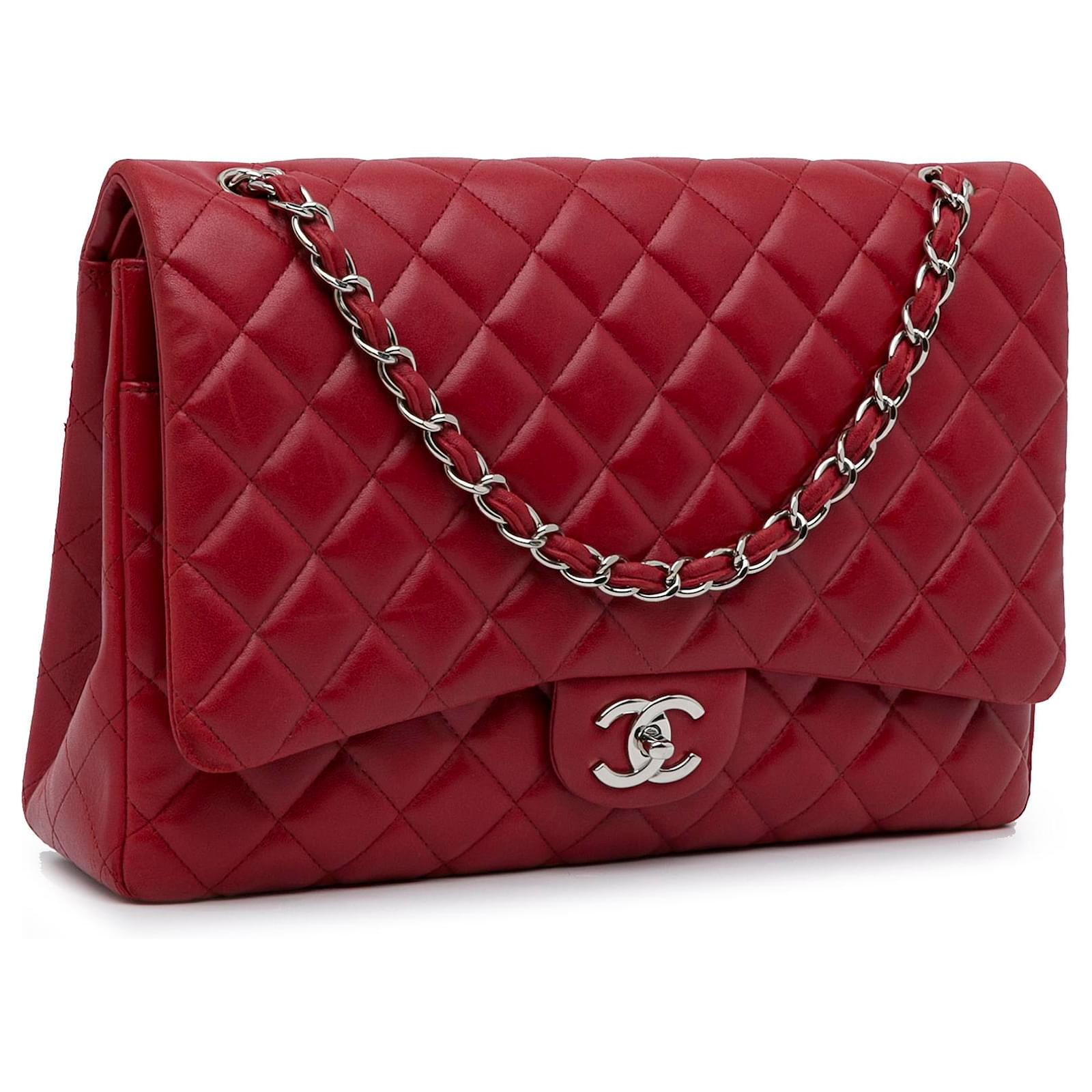 Chanel Calf Skin Quilted Caviar Leather Classic Maxi 33cm Flap Bag Red Color