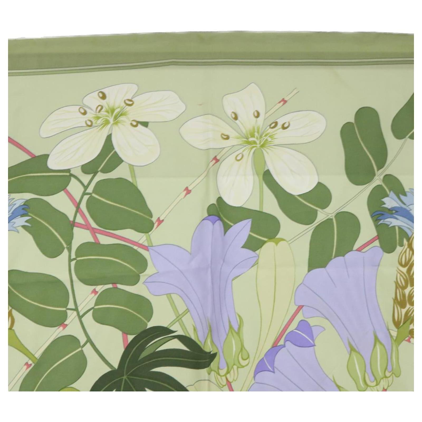 Hermès HERMES CARRE 90 Flora Graeca Scarf Silk Green Auth 53772