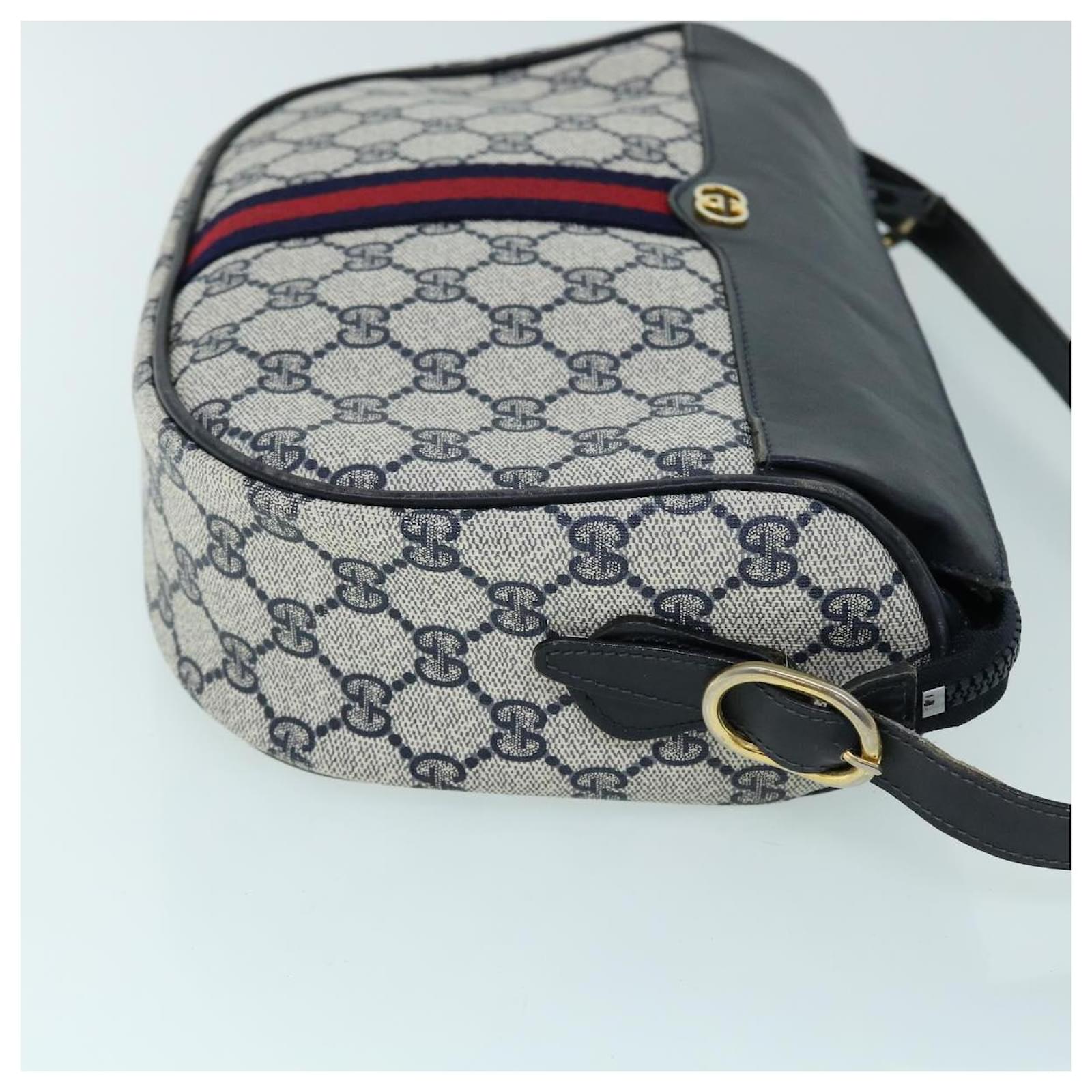 GUCCI GG Canvas Sherry Line Shoulder Bag Gray Red Navy 37 01