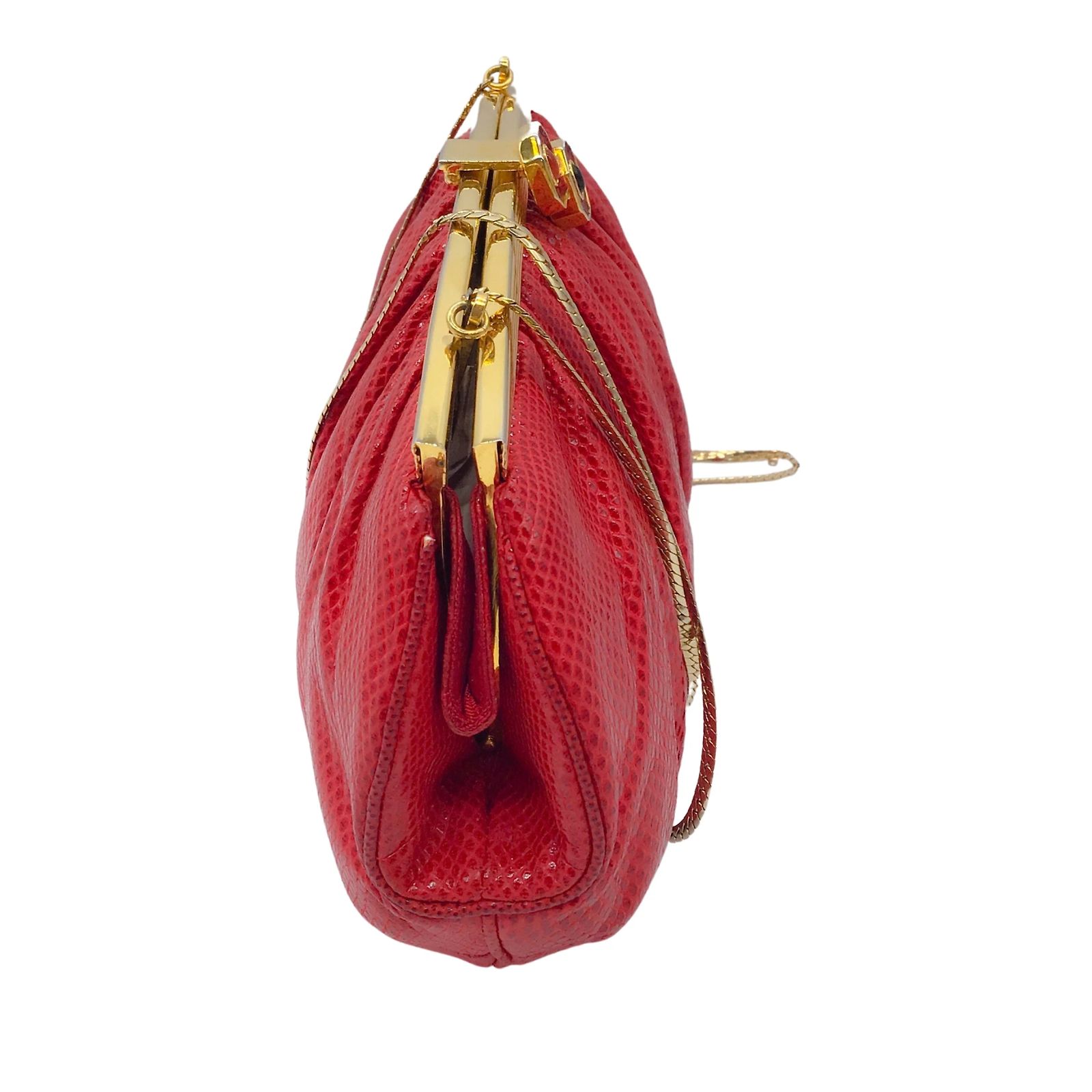 Judith Leiber Red Lizard Skin Leather Evening Bag Exotic leather 