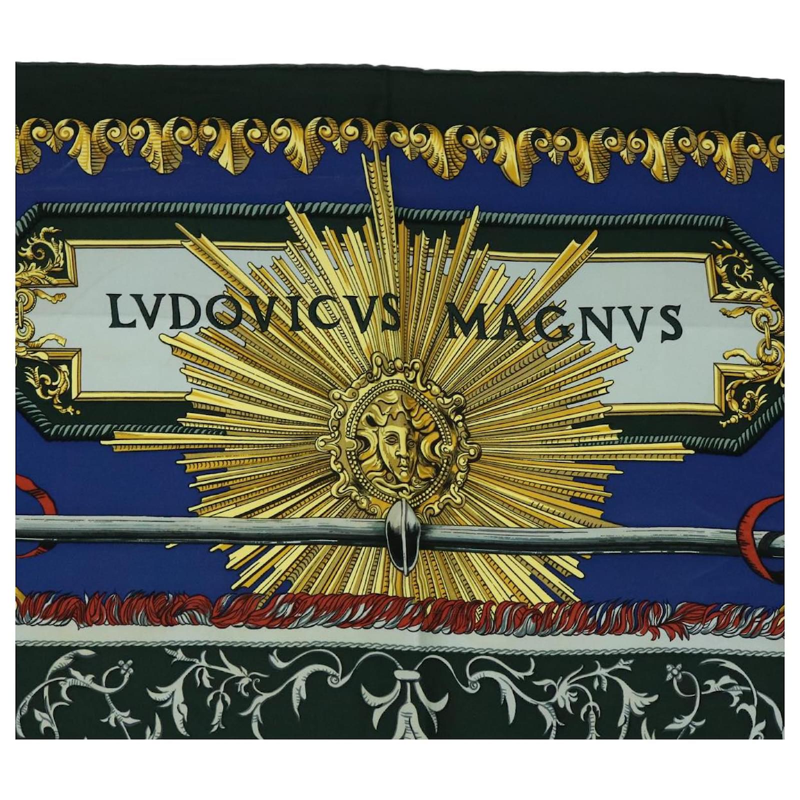 Hermès HERMES CARRE 90 LVDOVICVS MAGNVS Scarf Silk Green Blue Auth