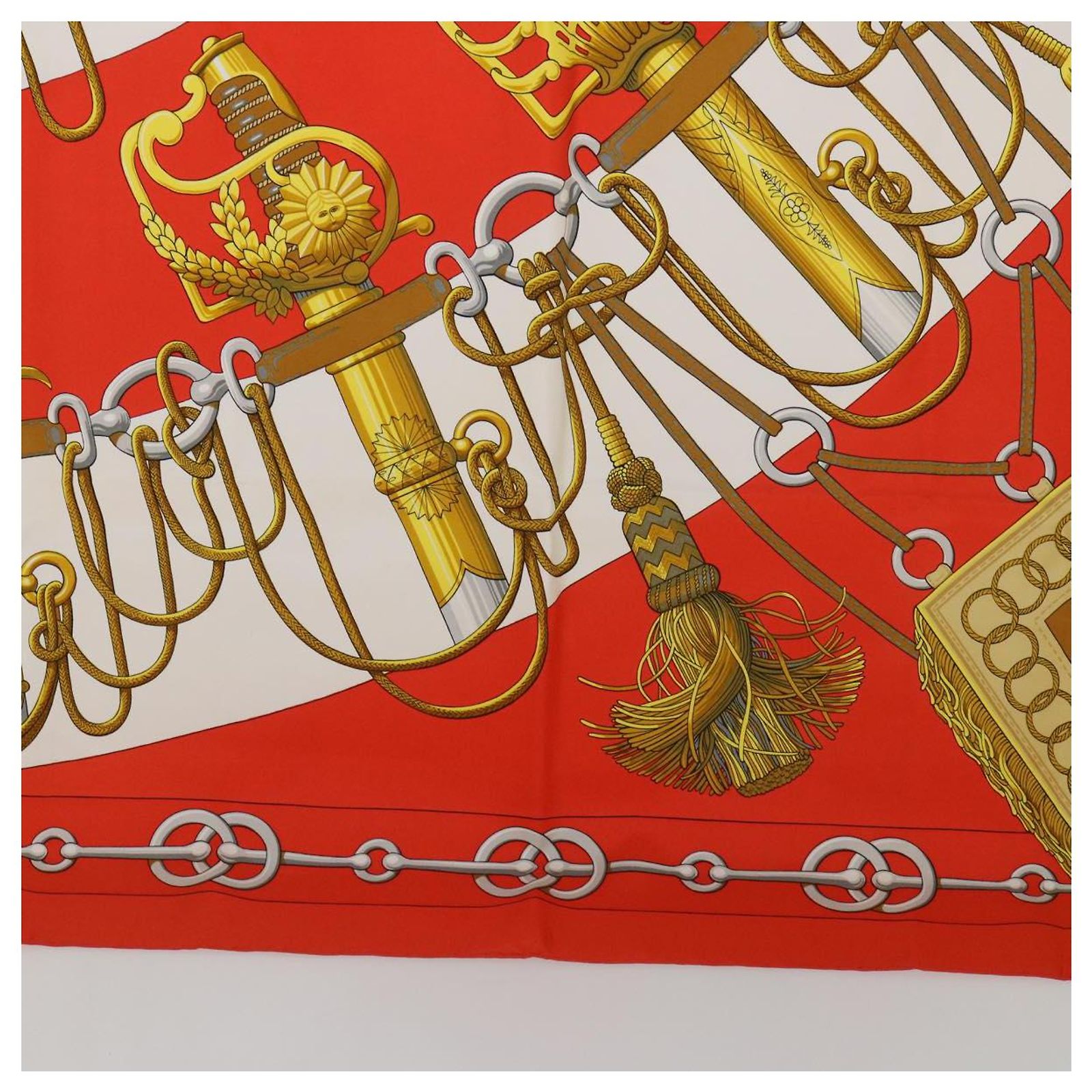 Hermès HERMES CARRE 90 Cliquetis Scarf Silk Orange White Auth 54053 ref ...