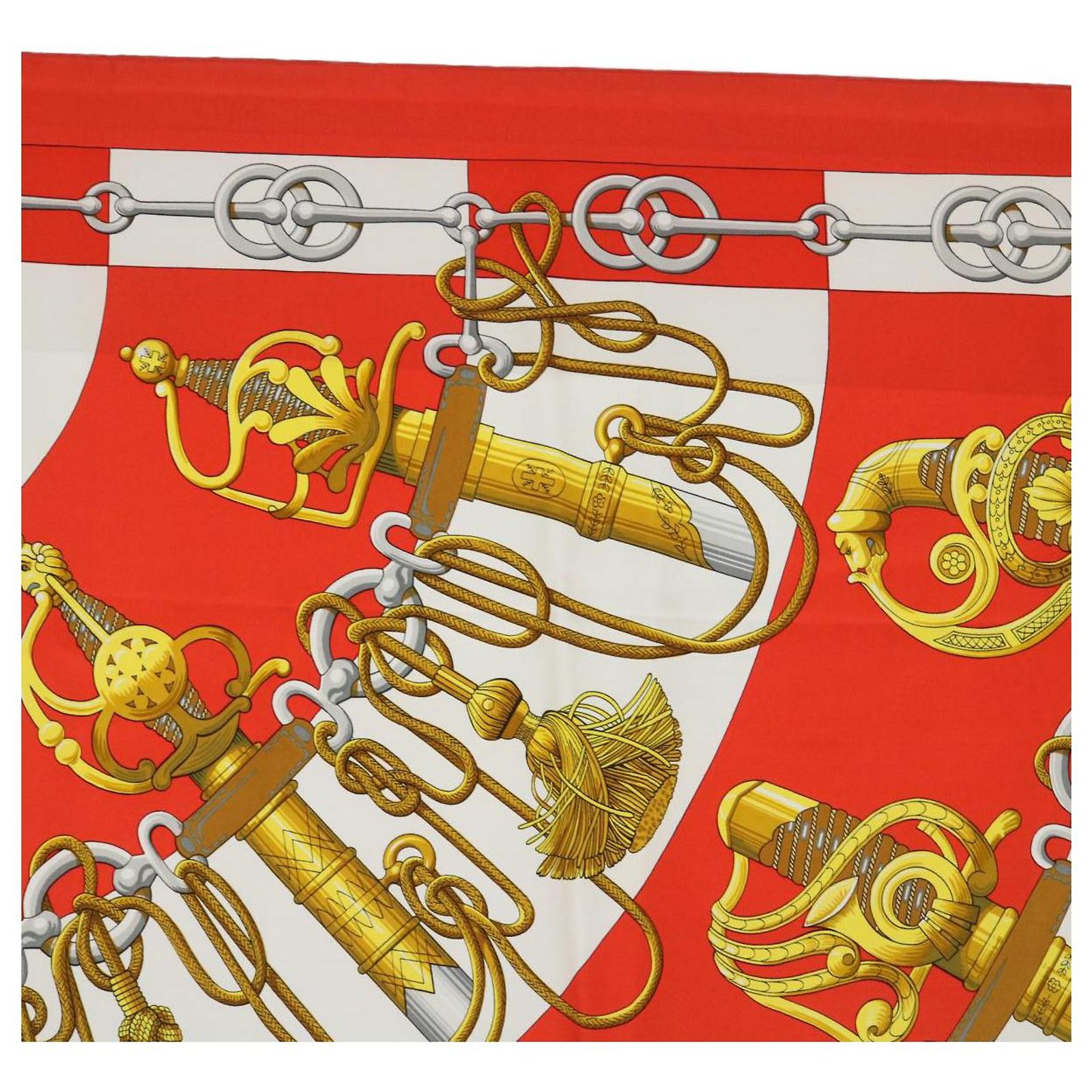 Hermès HERMES CARRE 90 Cliquetis Scarf Silk Orange White Auth 54053 ref ...