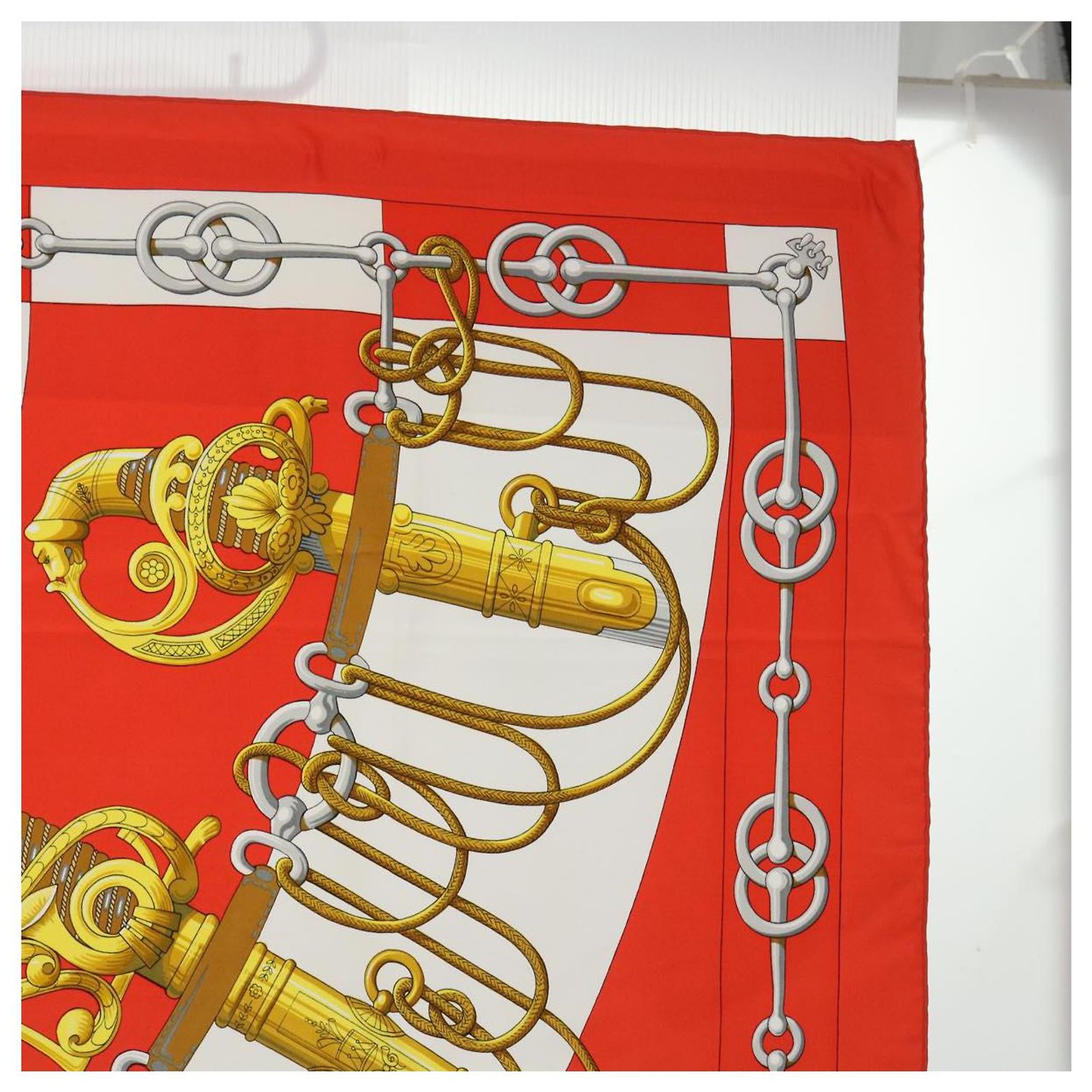 Hermès HERMES CARRE 90 Cliquetis Scarf Silk Orange White Auth 54053 ref ...