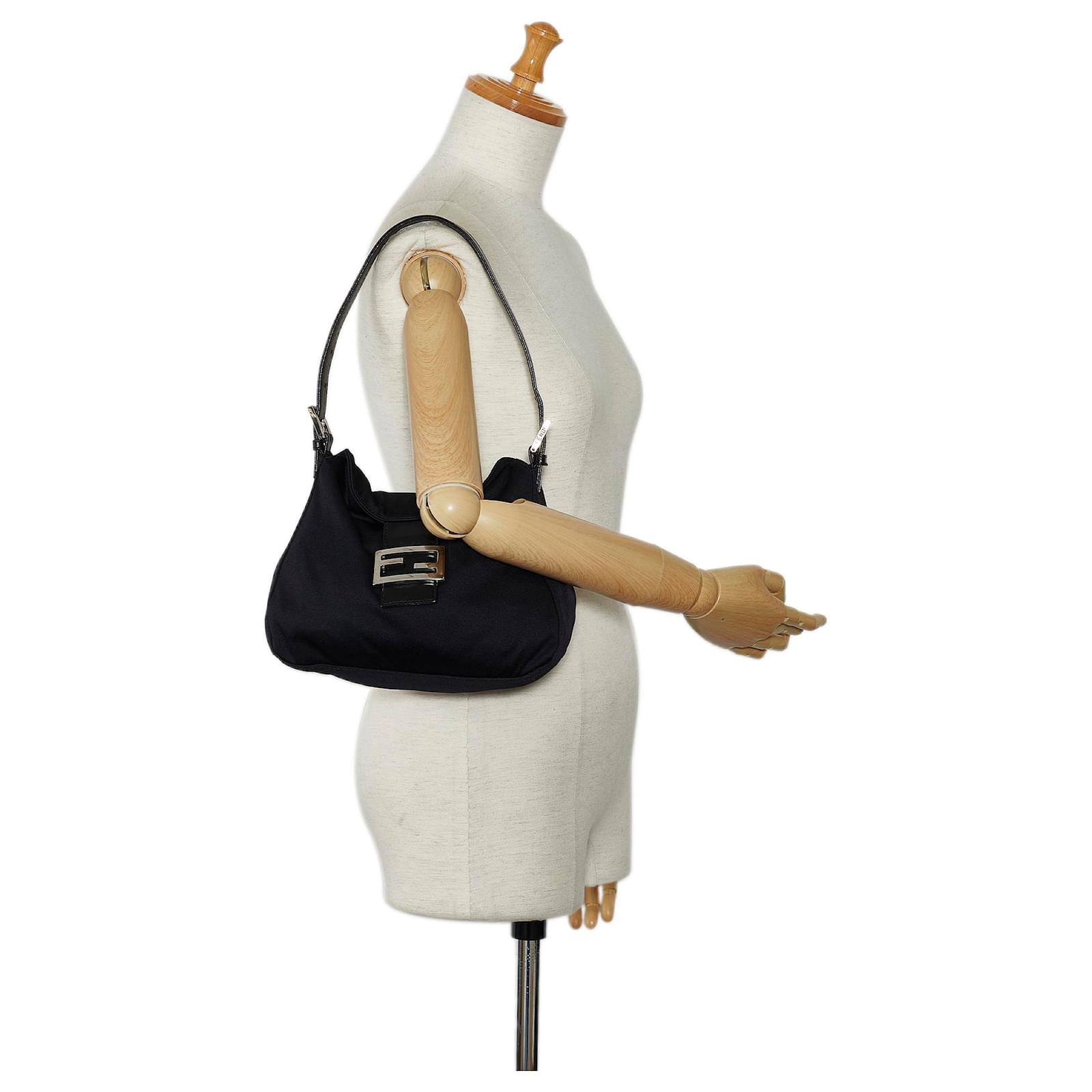 Fendi Black Neoprene Double Flap Baguette Cloth ref.1077985
