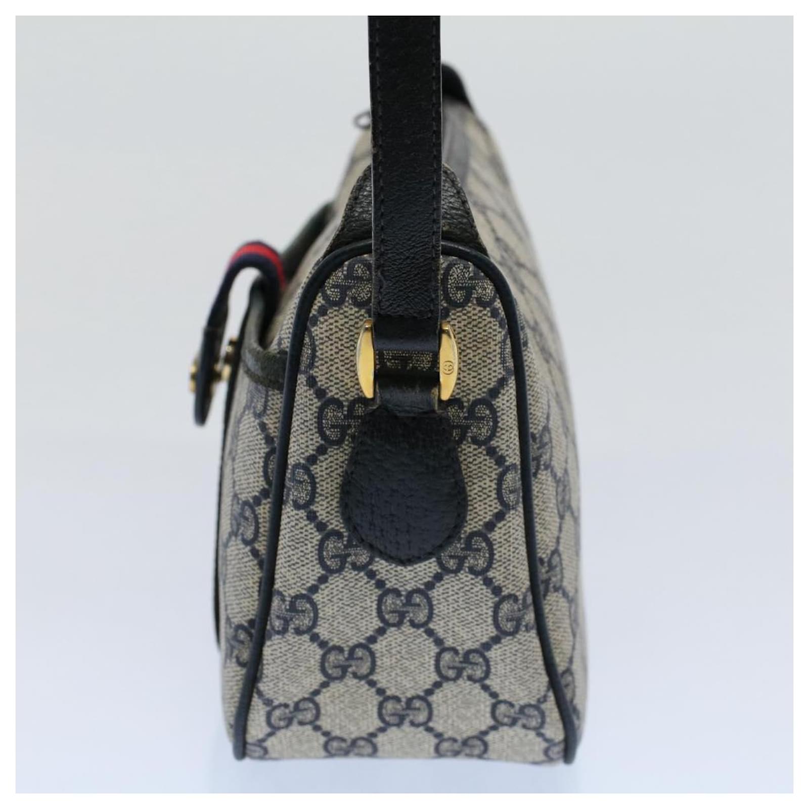 GUCCI GG Canvas Sherry Line Shoulder Bag Gray Red Navy 89 02