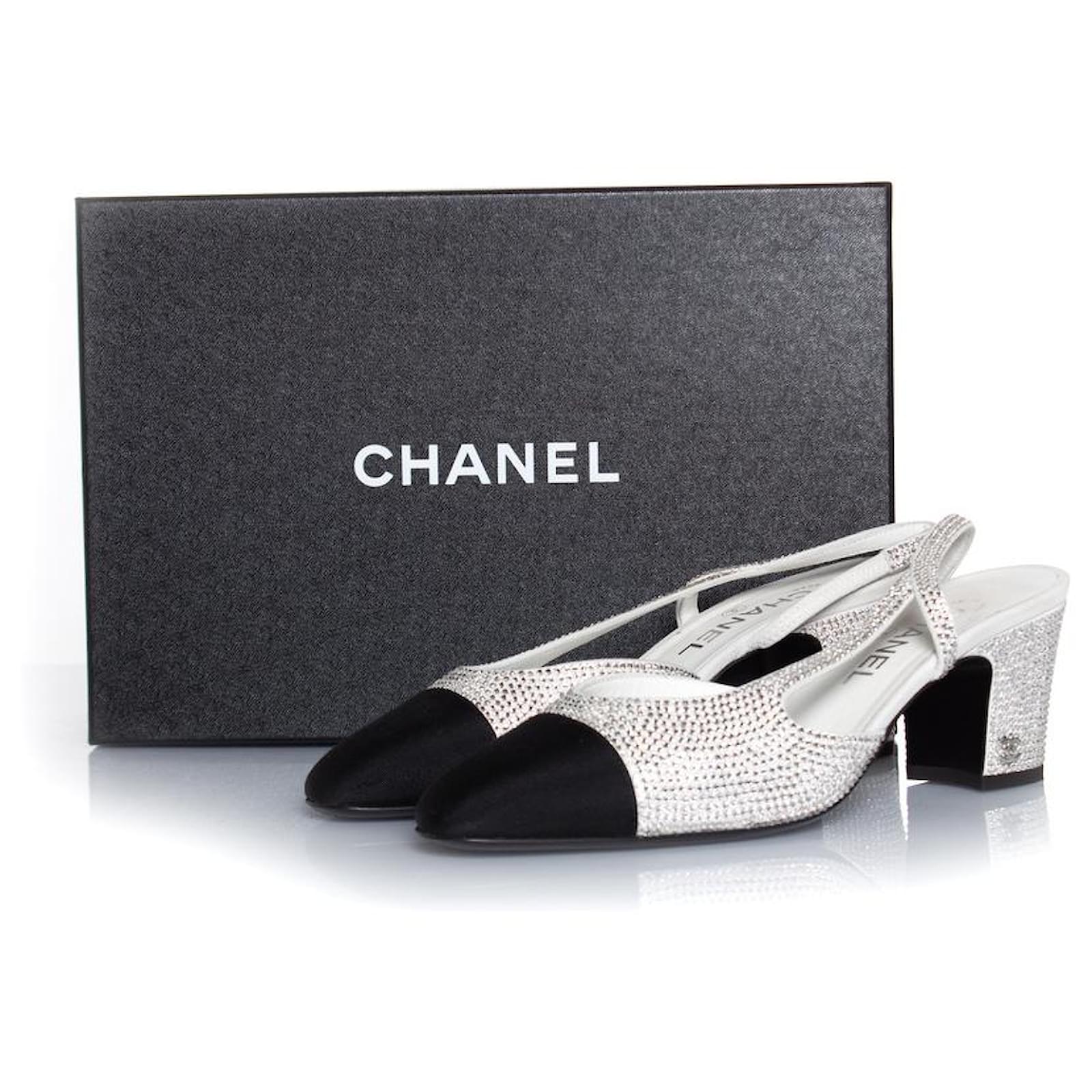 Chanel, slingback heels in rhinestones Black White ref.1084057 