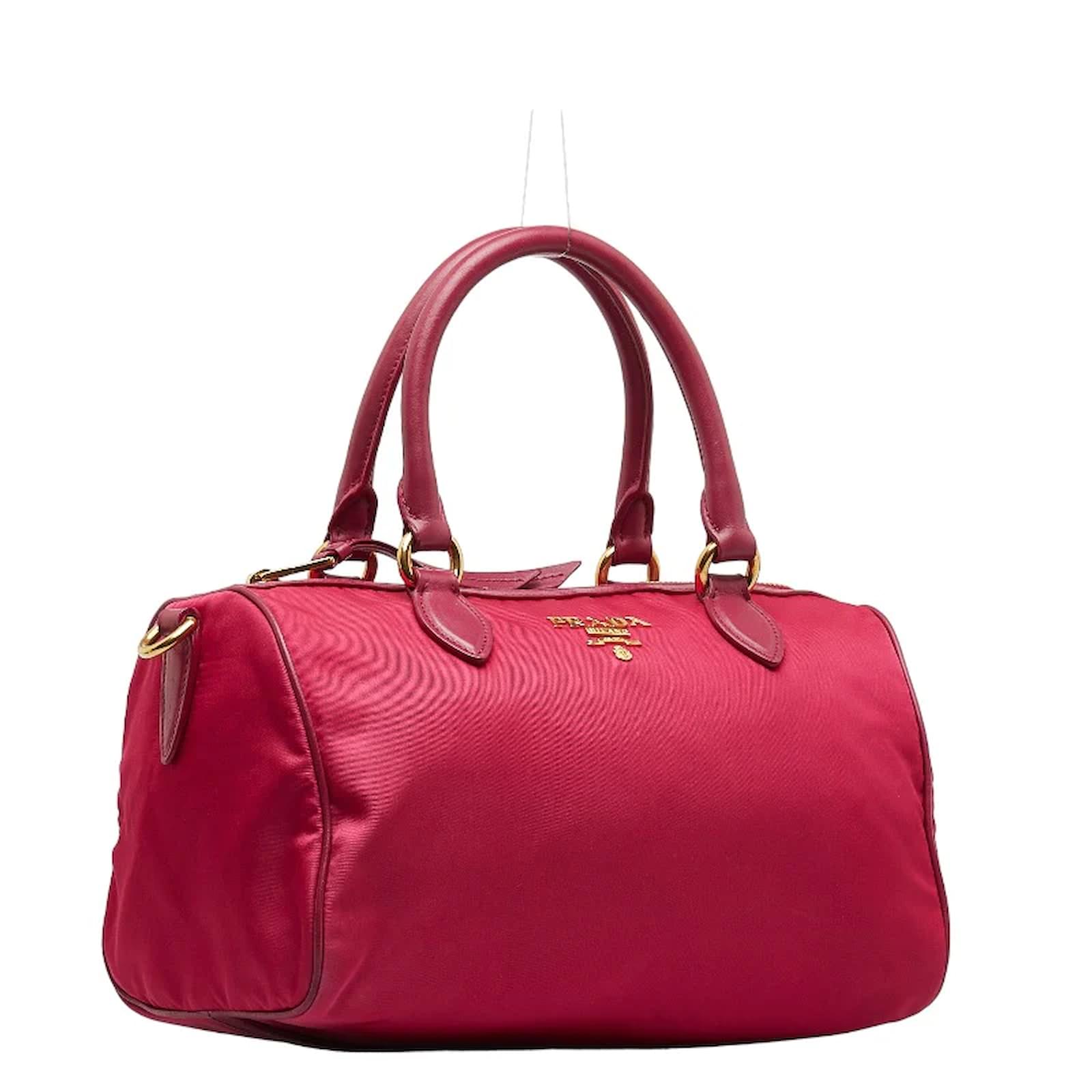 Prada Tessuto Convertible Bauletto Bag Pink Cloth Nylon ref