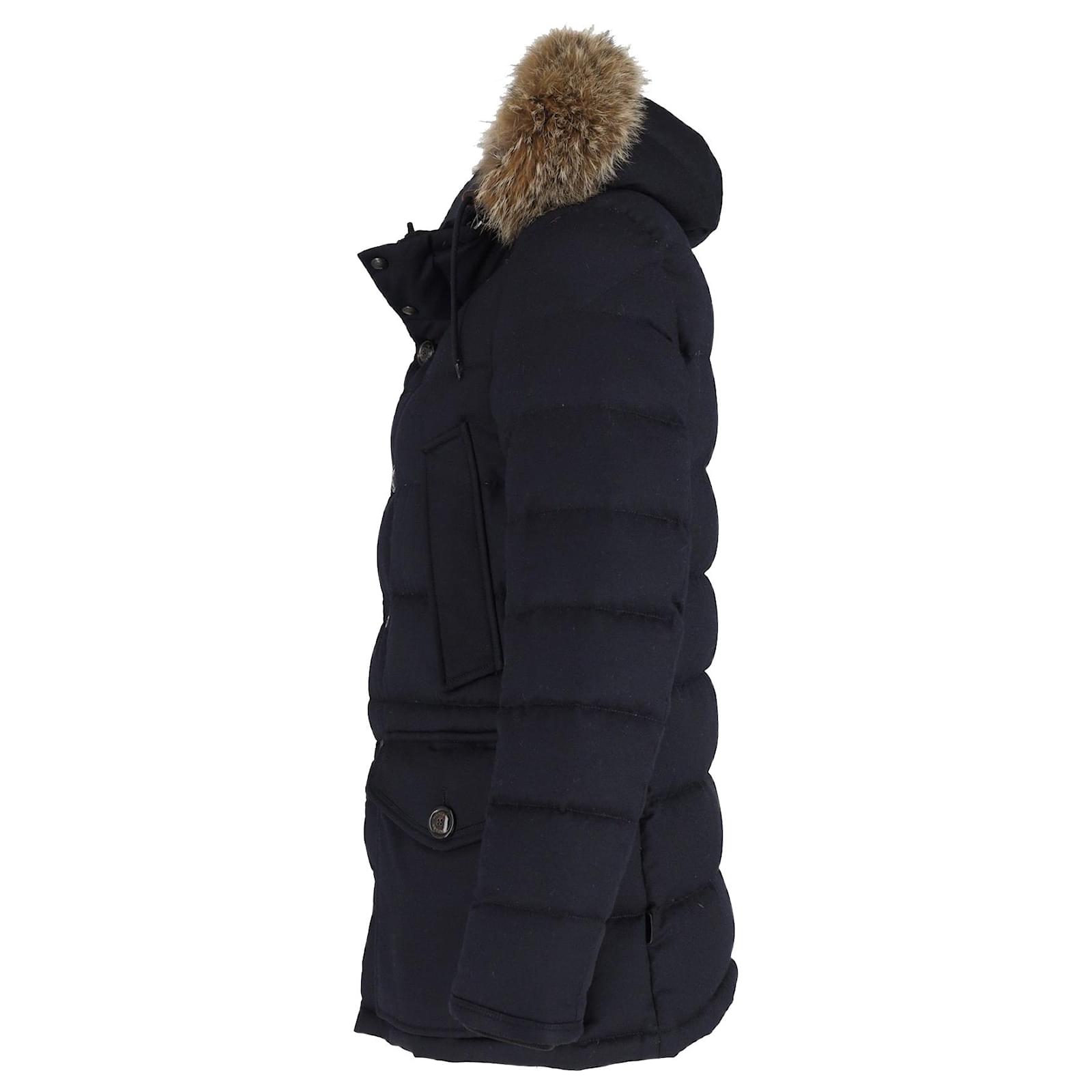 Moncler Cluny Long Down Jacket in Navy Blue Polyester ref