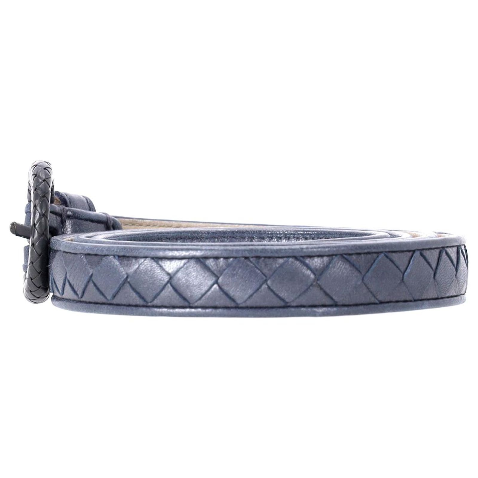 Bottega Veneta Braided Thin Belt in Blue Leather Black and Blue Braided Leather Belt main image 4