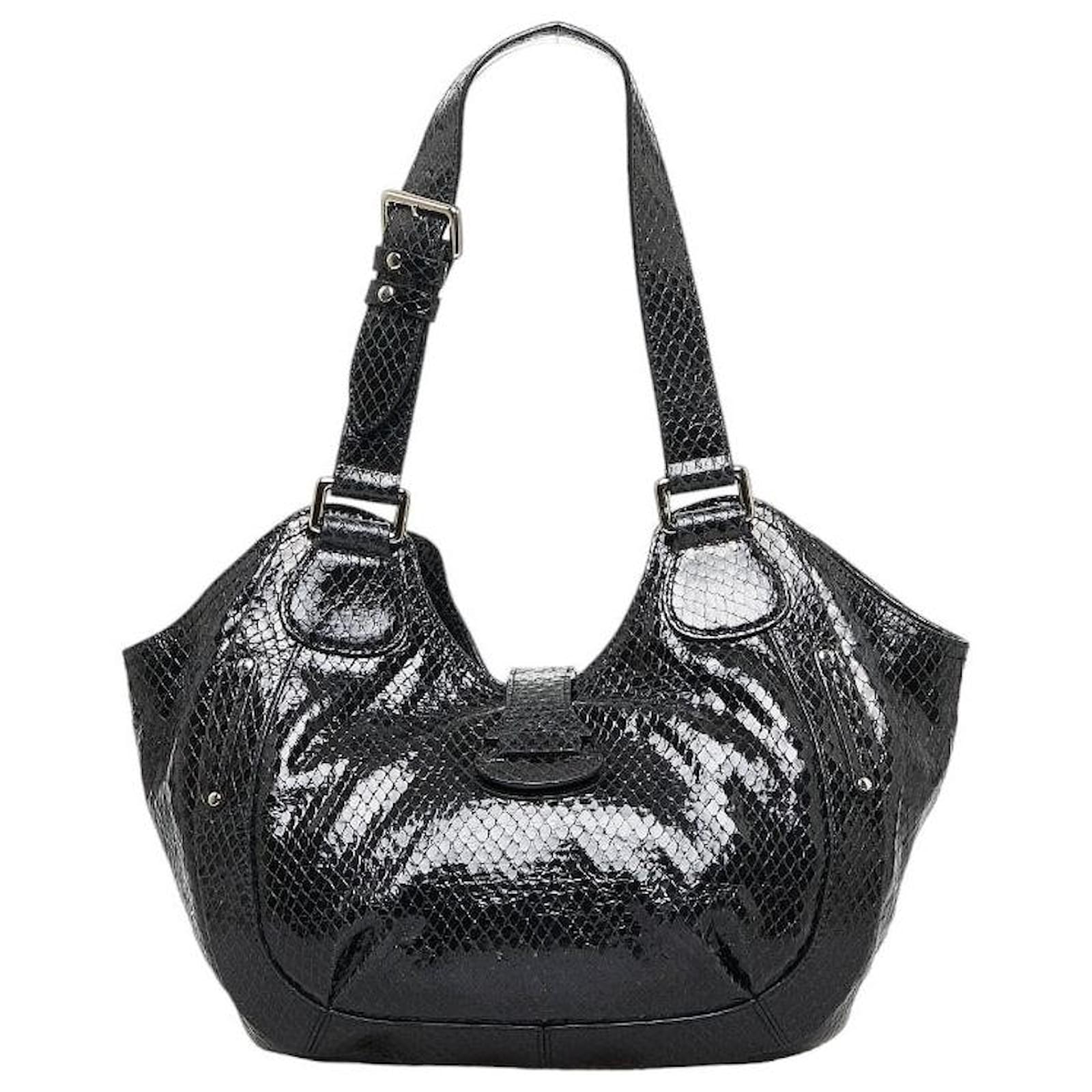 Céline Celine Embossed Leather Shoulder Bag Black Ponystyle calfskin