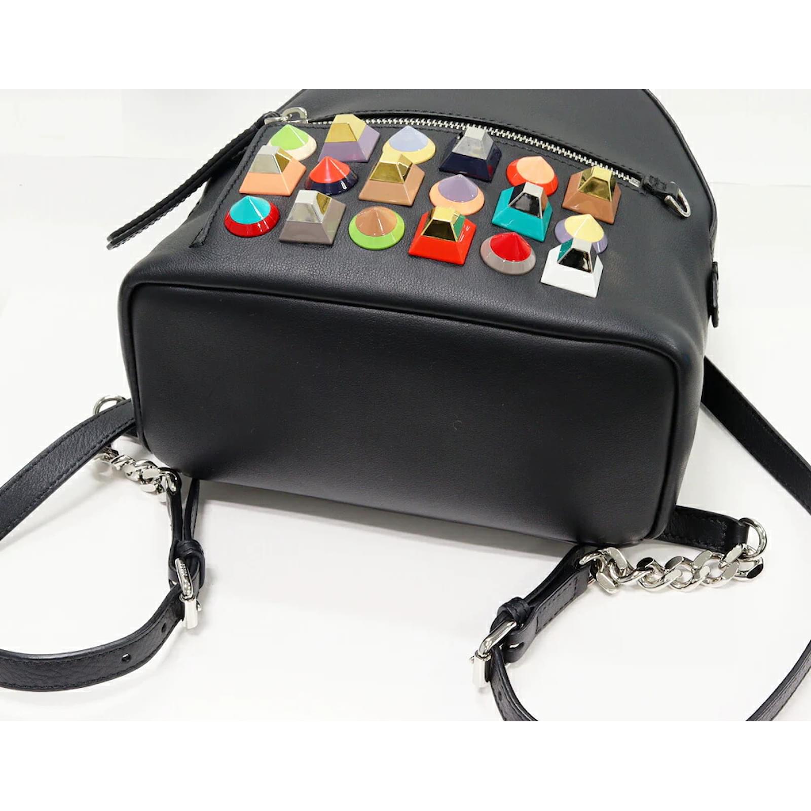 fendi studded mini backpack Vitello Century Fun Fair Metal Black Multicolor 1261616 FASHIONPHILE Grained calfskin backpack in black Fendi Leather Pyramid Studded Mini