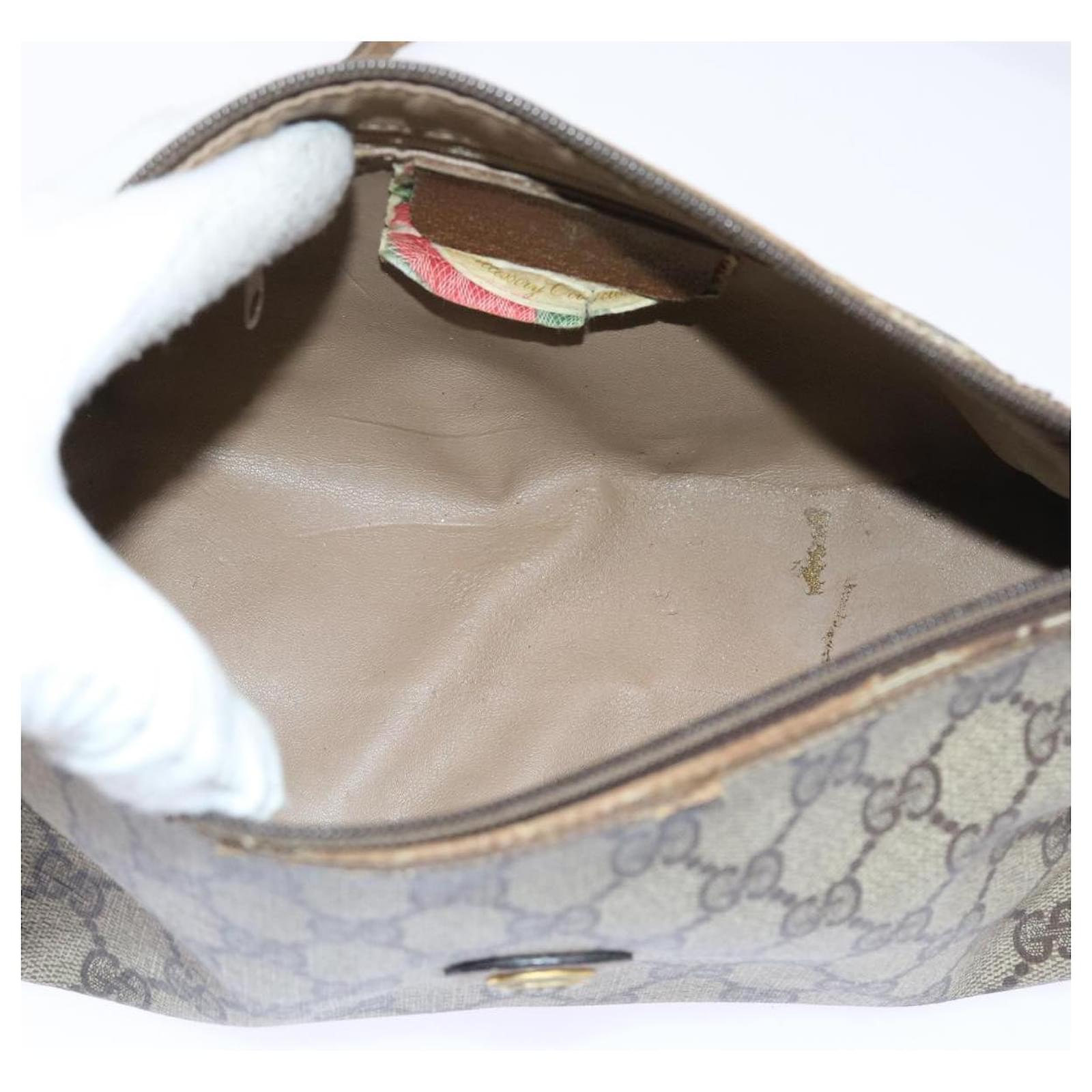 Autêntica bolsa de ombro GUCCI 114915 bege lona couro marrom