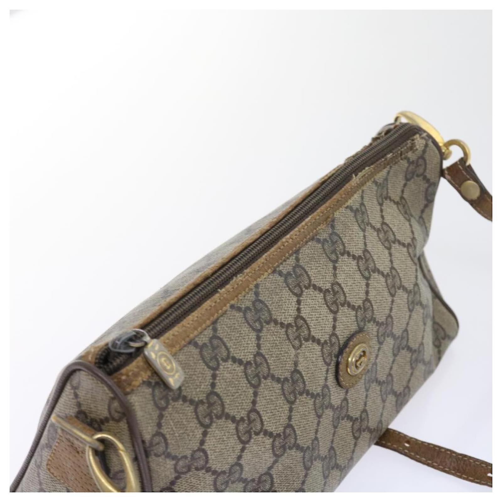 Autêntica bolsa de ombro GUCCI 114915 bege lona couro marrom