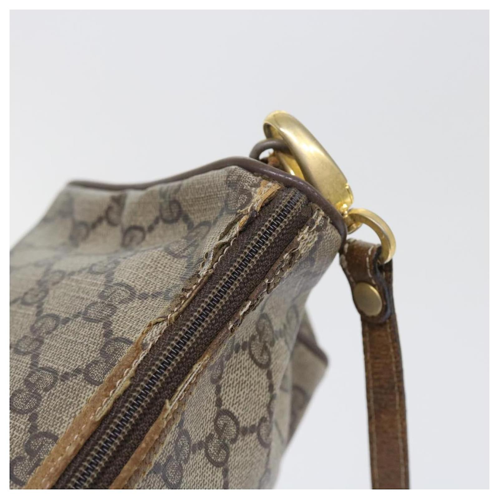 Autêntica bolsa de ombro GUCCI 114915 bege lona couro marrom