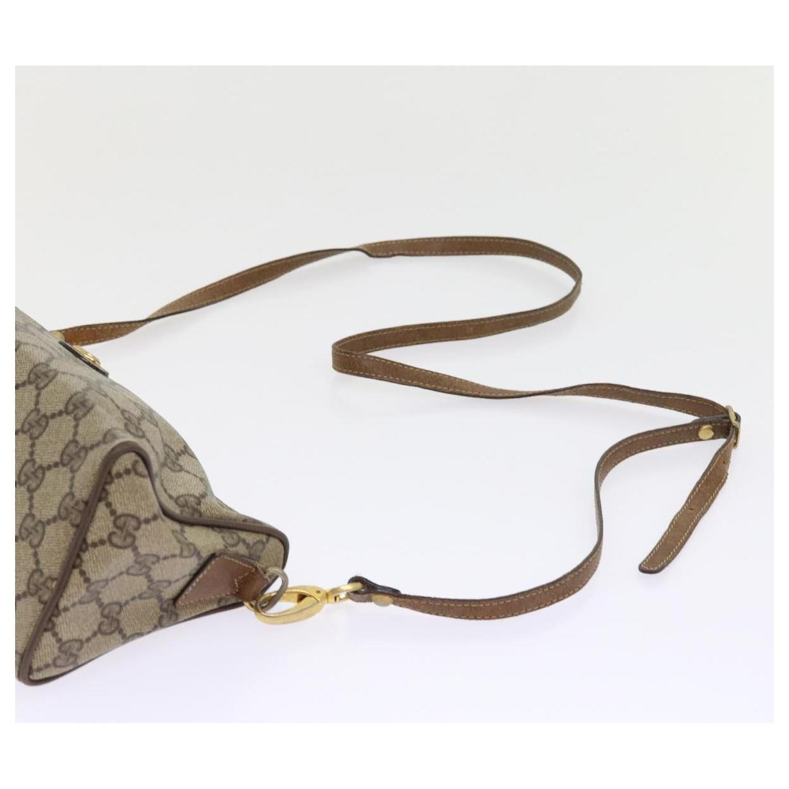 Autêntica bolsa de ombro GUCCI 114915 bege lona couro marrom