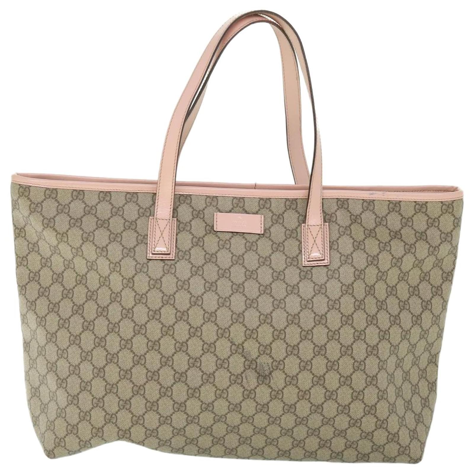 GUCCI GG Supreme Tote Bag PVC Leather Beige 211120 Auth