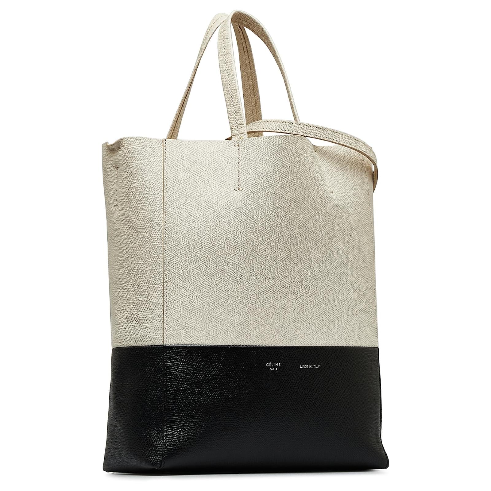 Céline Celine White Small Bicolor Vertical Cabas Black Leather Pony ...