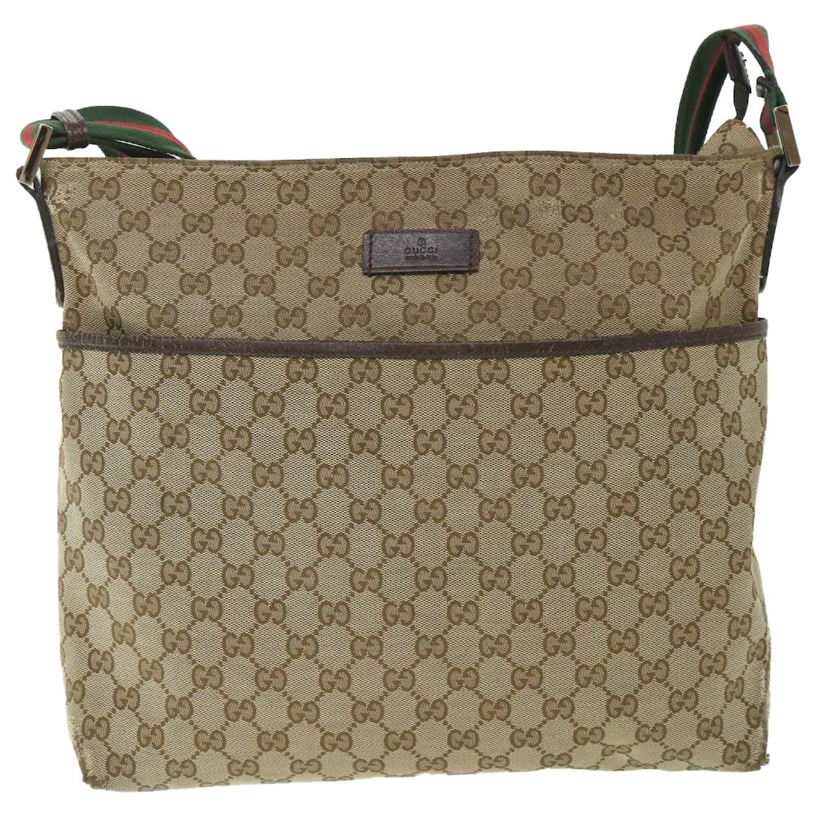 GUCCI GG Canvas Web Sherry Line Shoulder Bag Beige Red Green