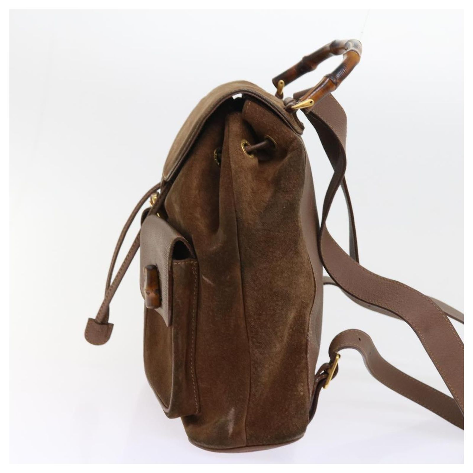 GUCCI Bamboo Backpack Suede Brown 003 1998 0016 Auth ep1912 