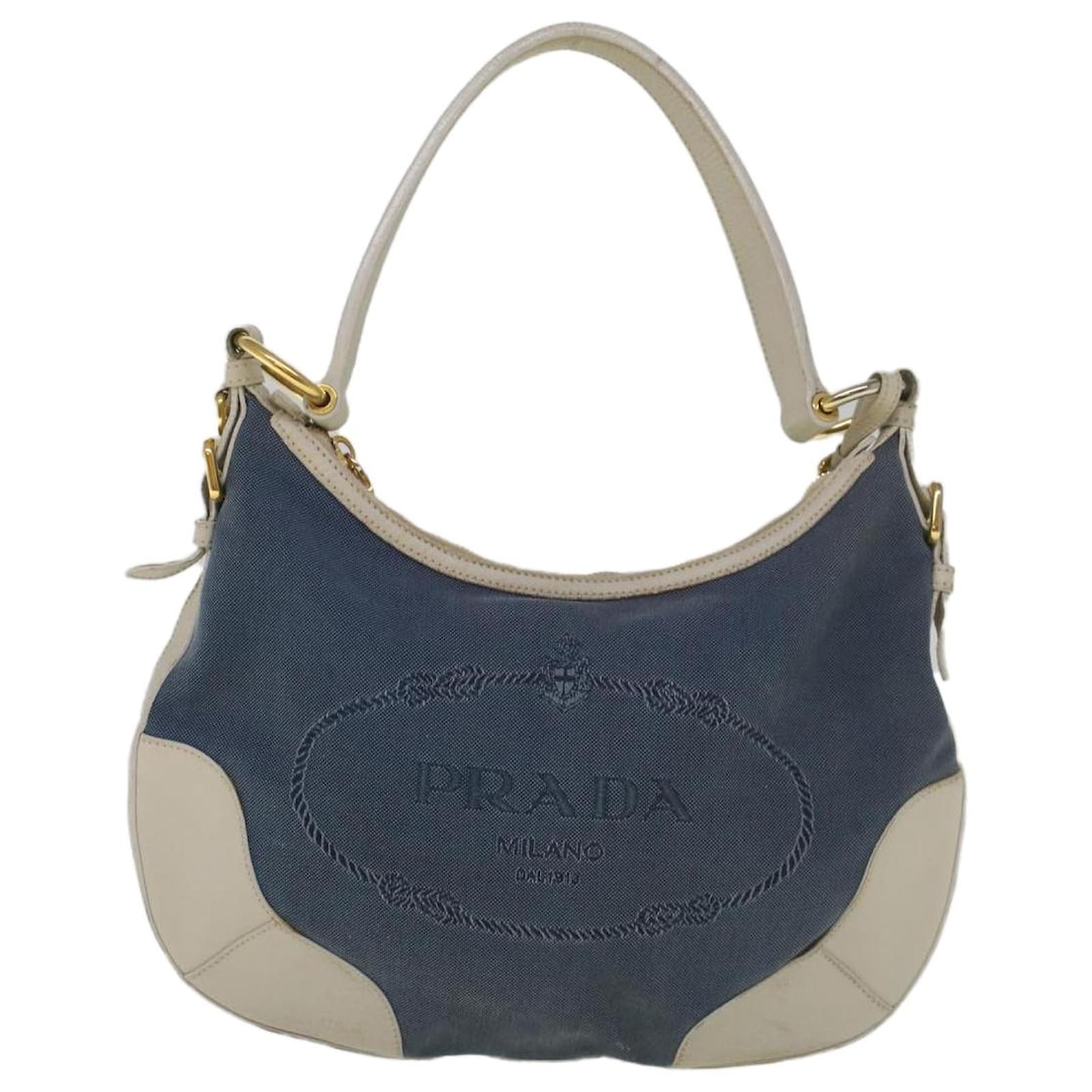 PRADA Shoulder Bag Canvas Leather Blue Auth yk9150 Cloth ref