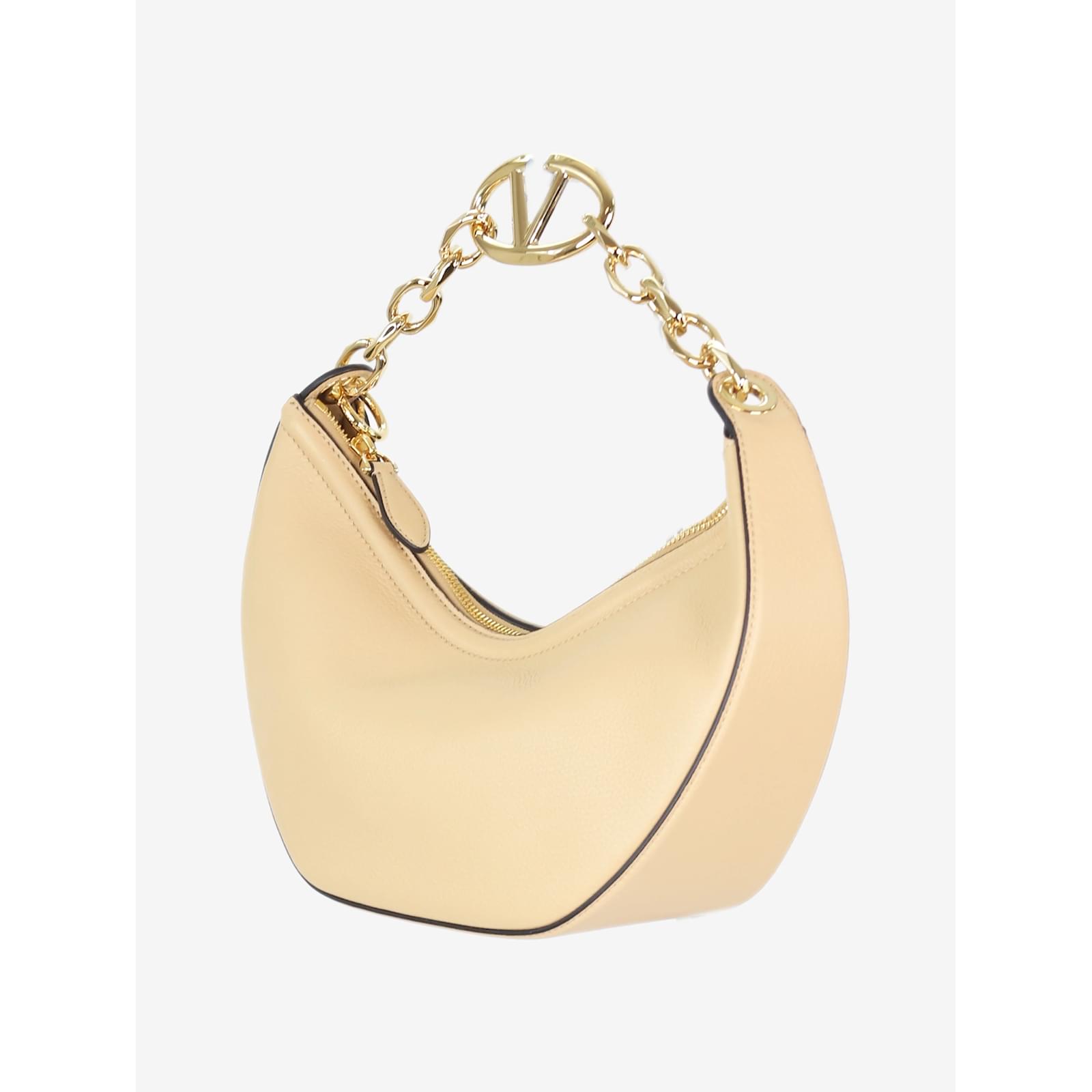Valentino Beige kleine VLogo Moon Hobo-Tasche Leder