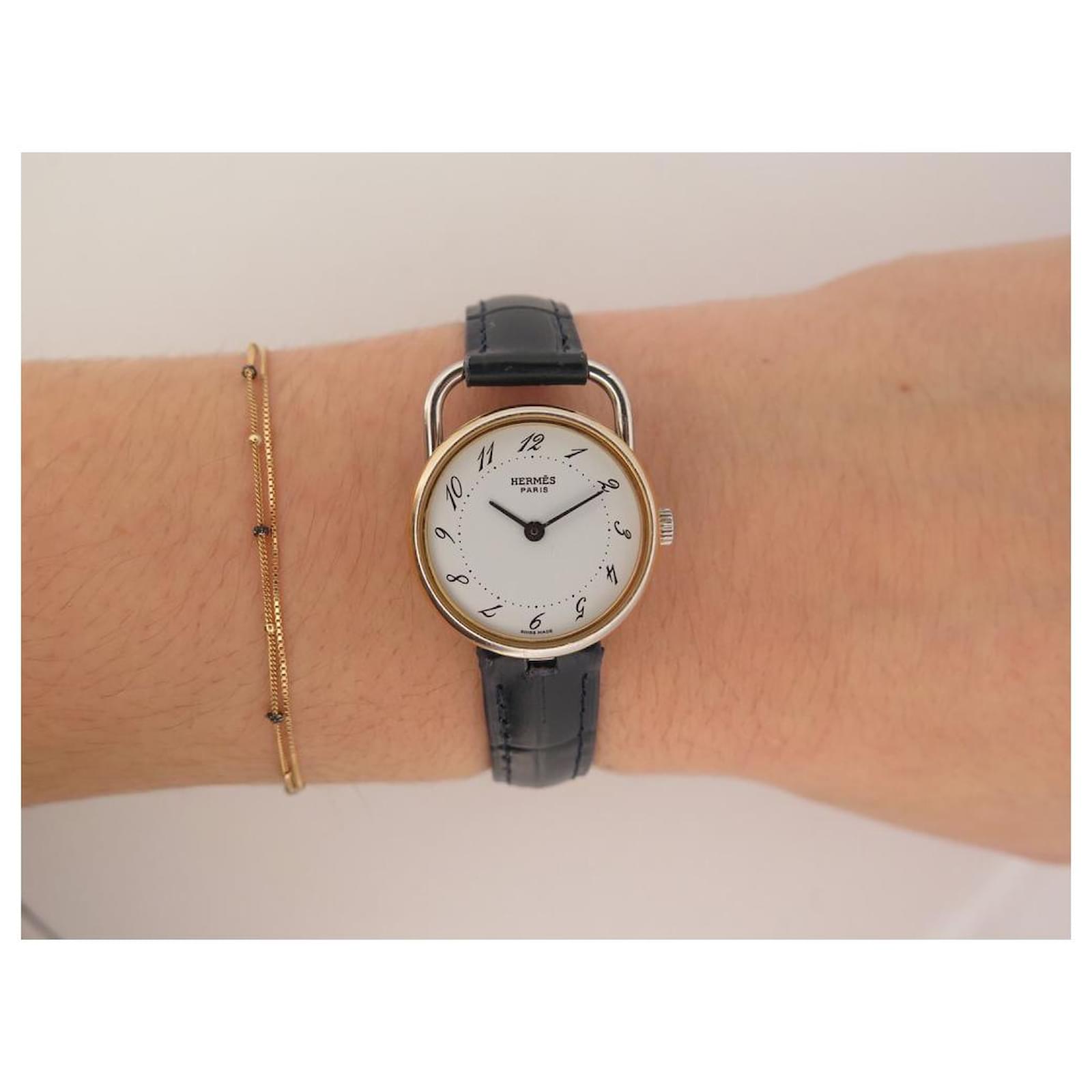 Hermès VINTAGE HERMES ARCEAU WATCH 25MM GOLD PLATE CROCODILE