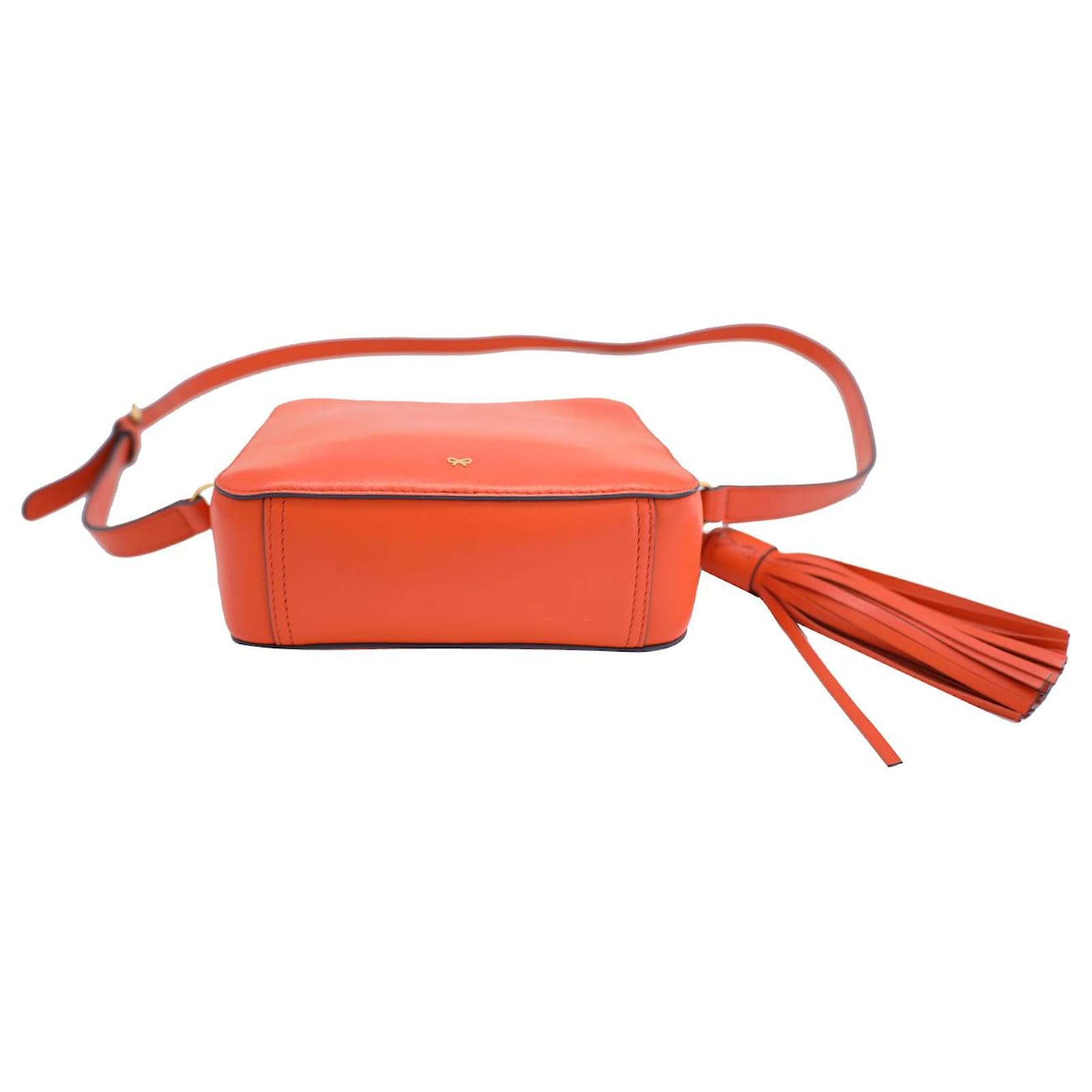 関税込☆ANYA HINDMARCH Leather Wink Pouch Anya Hindmarch Wink Crossbody Bag in Orange Calfskin Leather