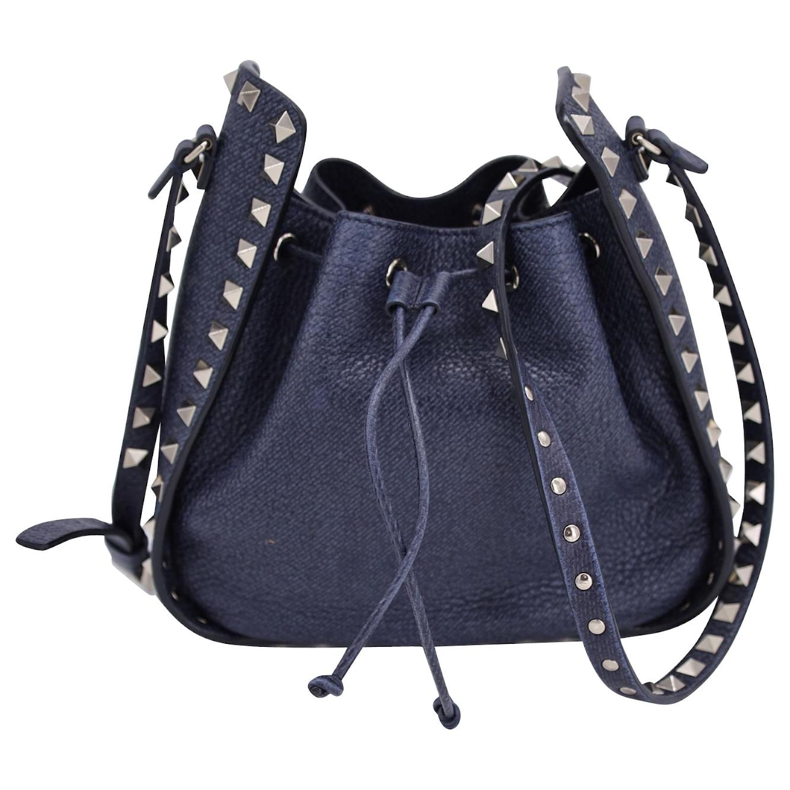 Valentino Garavani Rockstud Drawstring Small Bucket Bag in Blue