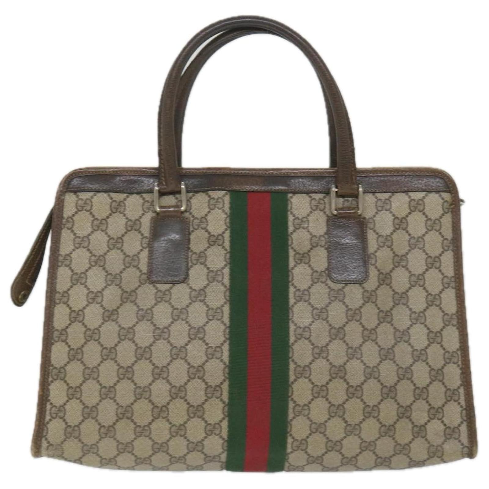 Auth GUCCI Boat Bag GG Canvas Leather Bag Pouch Beige Brown Green 7198 Used  F/S | eBay