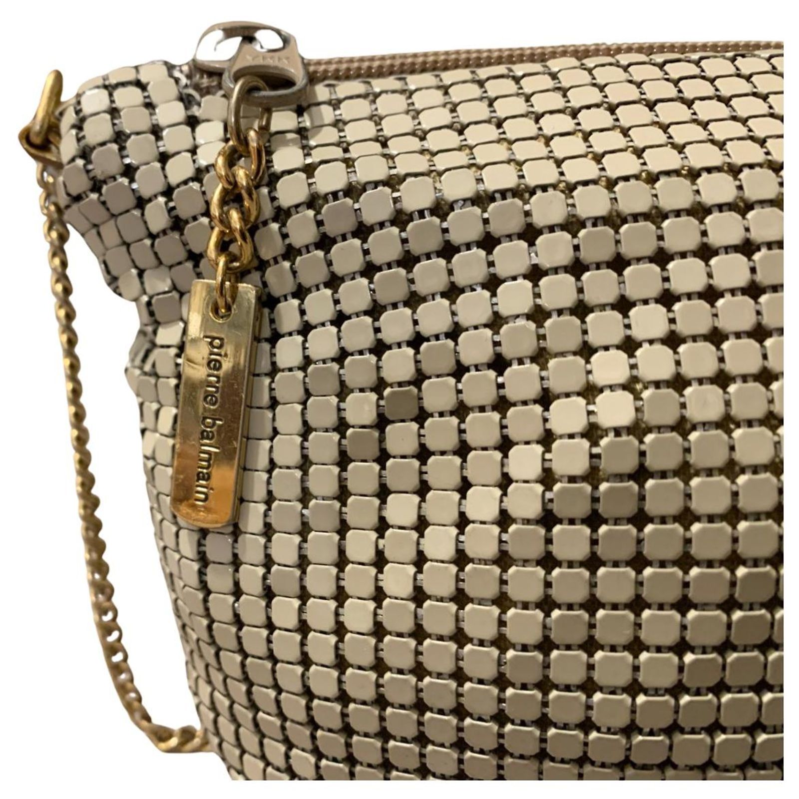 PIERRE BALMAIN evening bag in gold metal Beige Gold hardware ref 