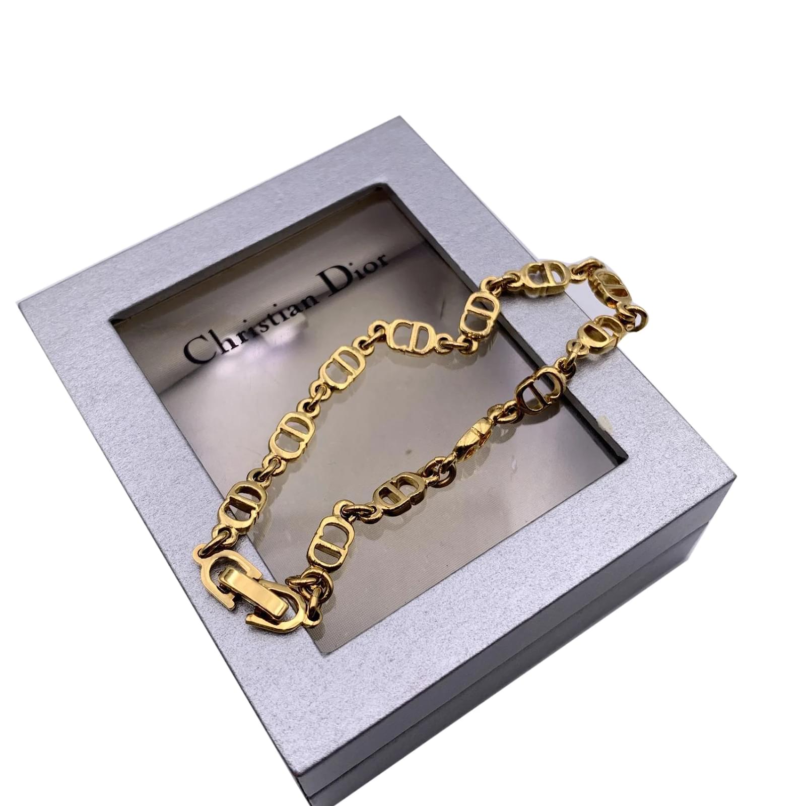 Christian Dior Vintage Gold Metal Bracelet CD Logo Chain
